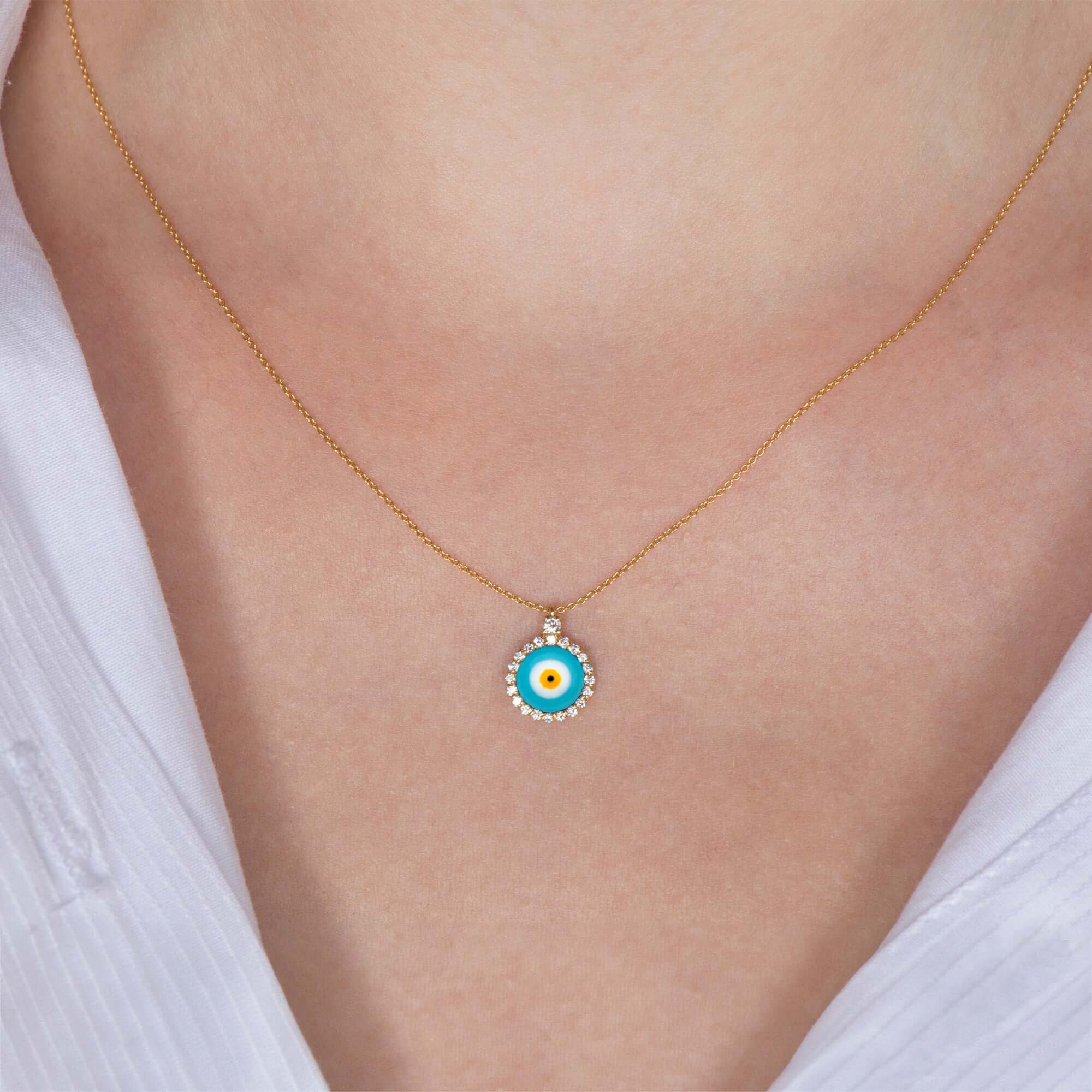 Mini Geleneksel Pırlanta Nazar Kolye