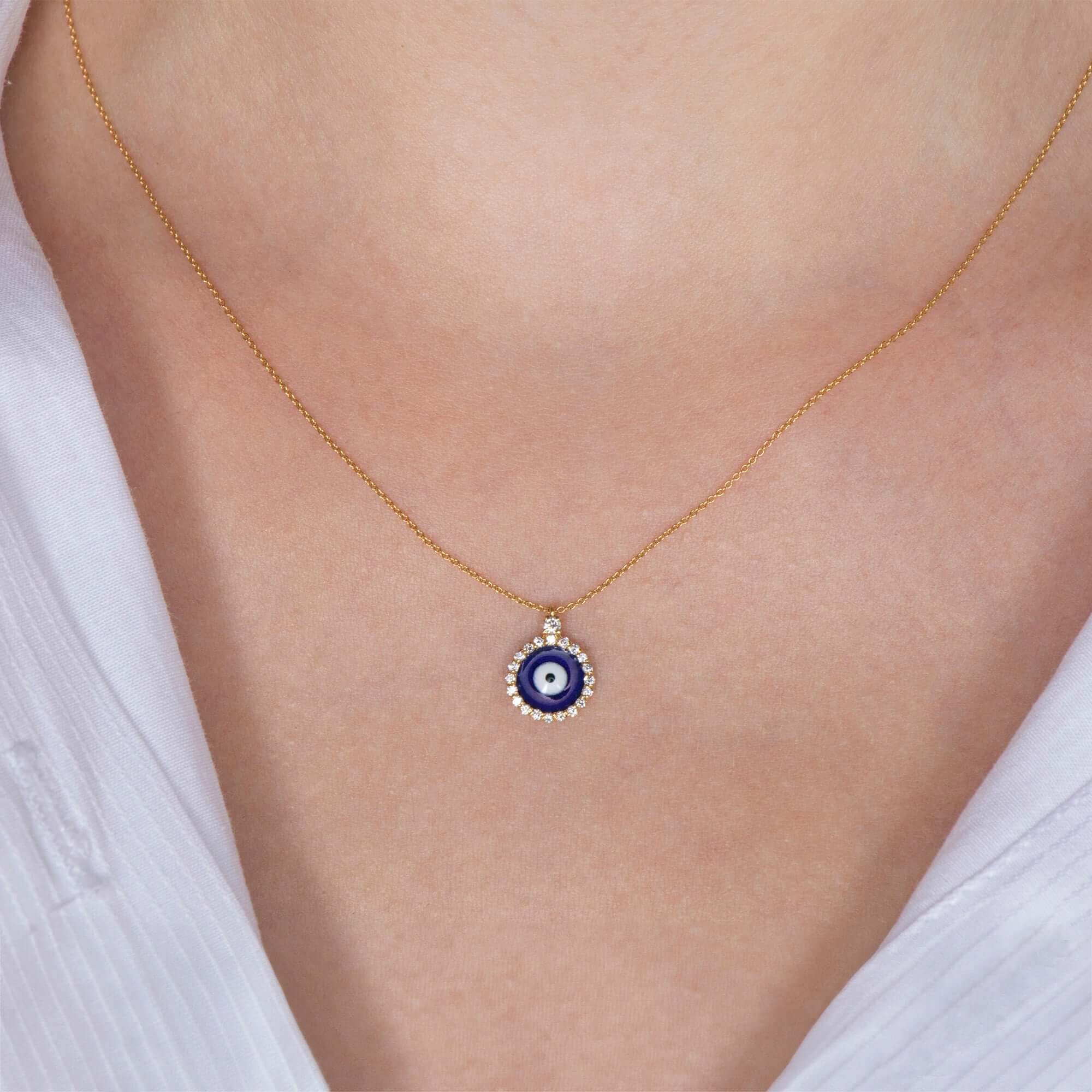 Mini Geleneksel Pırlanta Nazar Kolye / Navy