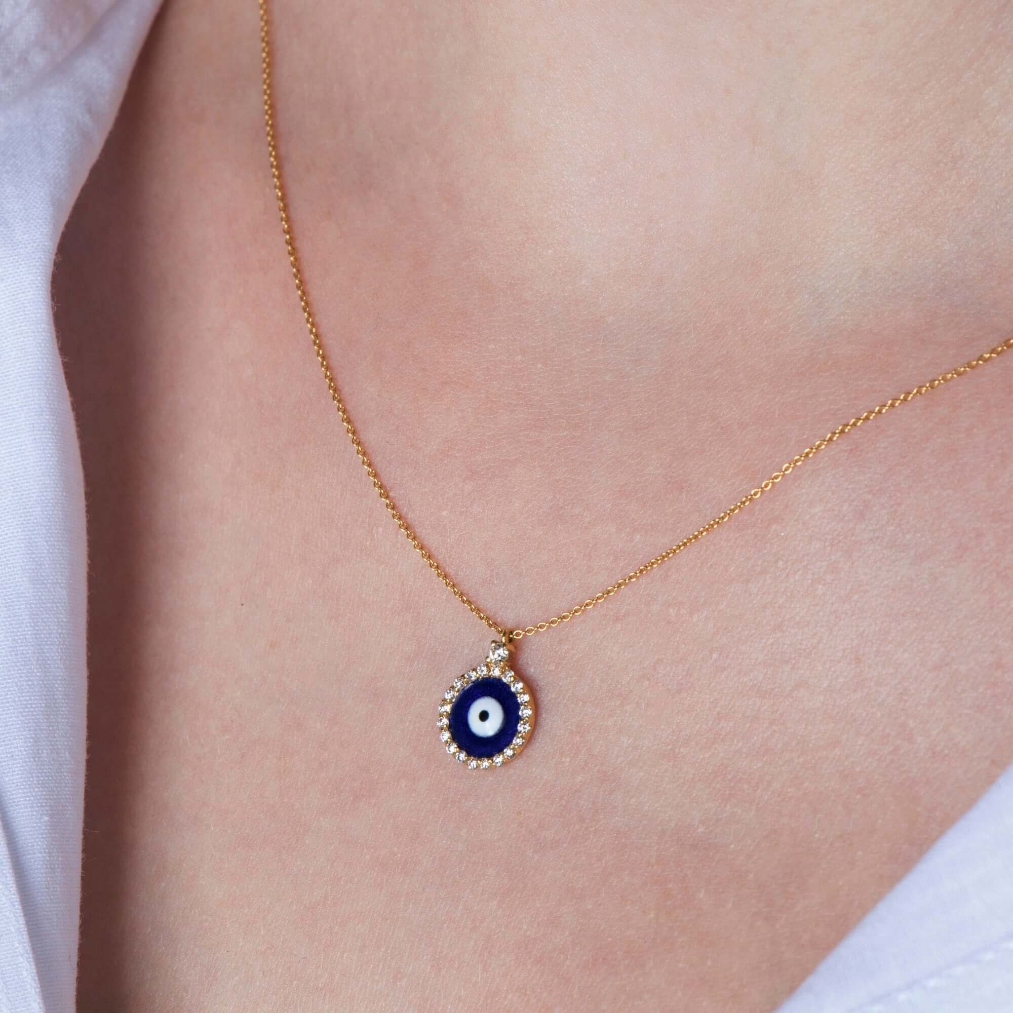 Mini Geleneksel Pırlanta Nazar Kolye / Navy