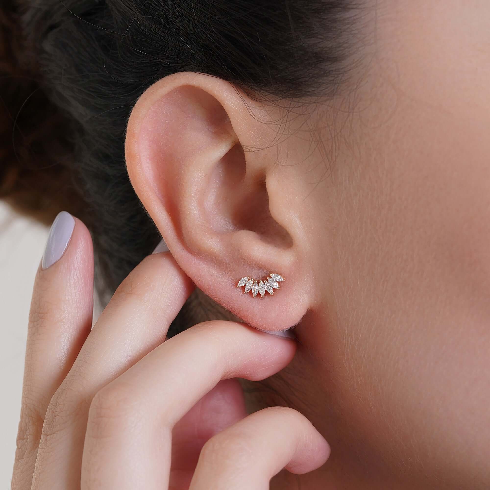 Tek Markiz Güneş Işıltısı Pırlanta Küpe / Marquise Sunshine