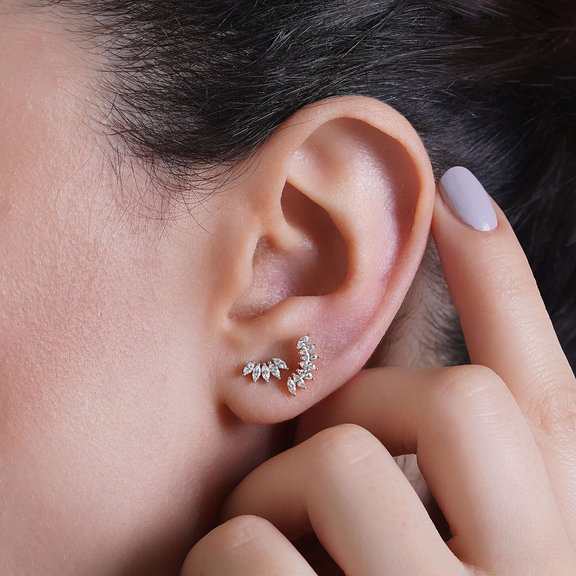 Tek Markiz Güneş Işıltısı Pırlanta Küpe / Marquise Sunshine