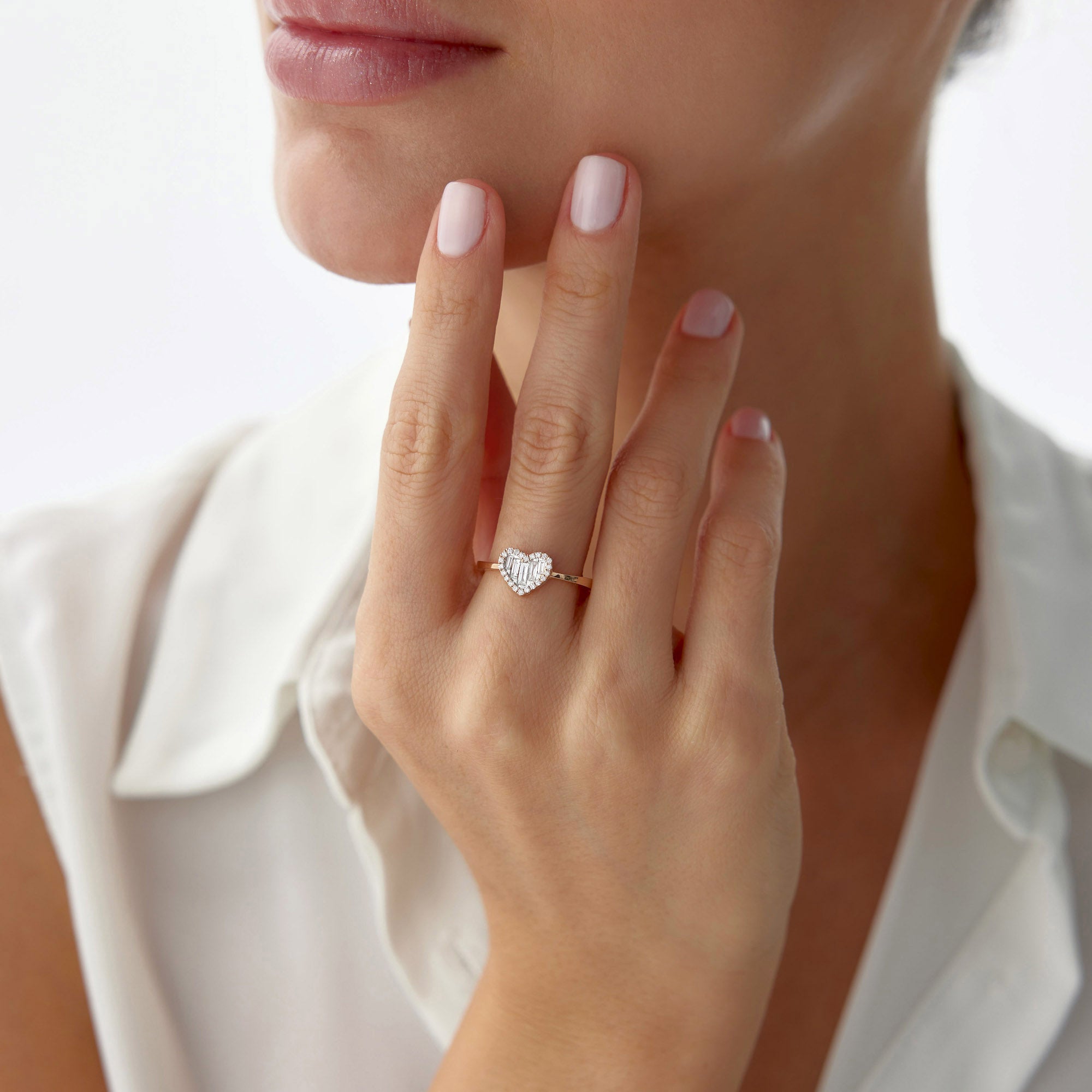 Baget ve Yuvarlak Pırlanta Kalp Yüzük / Eternal Love