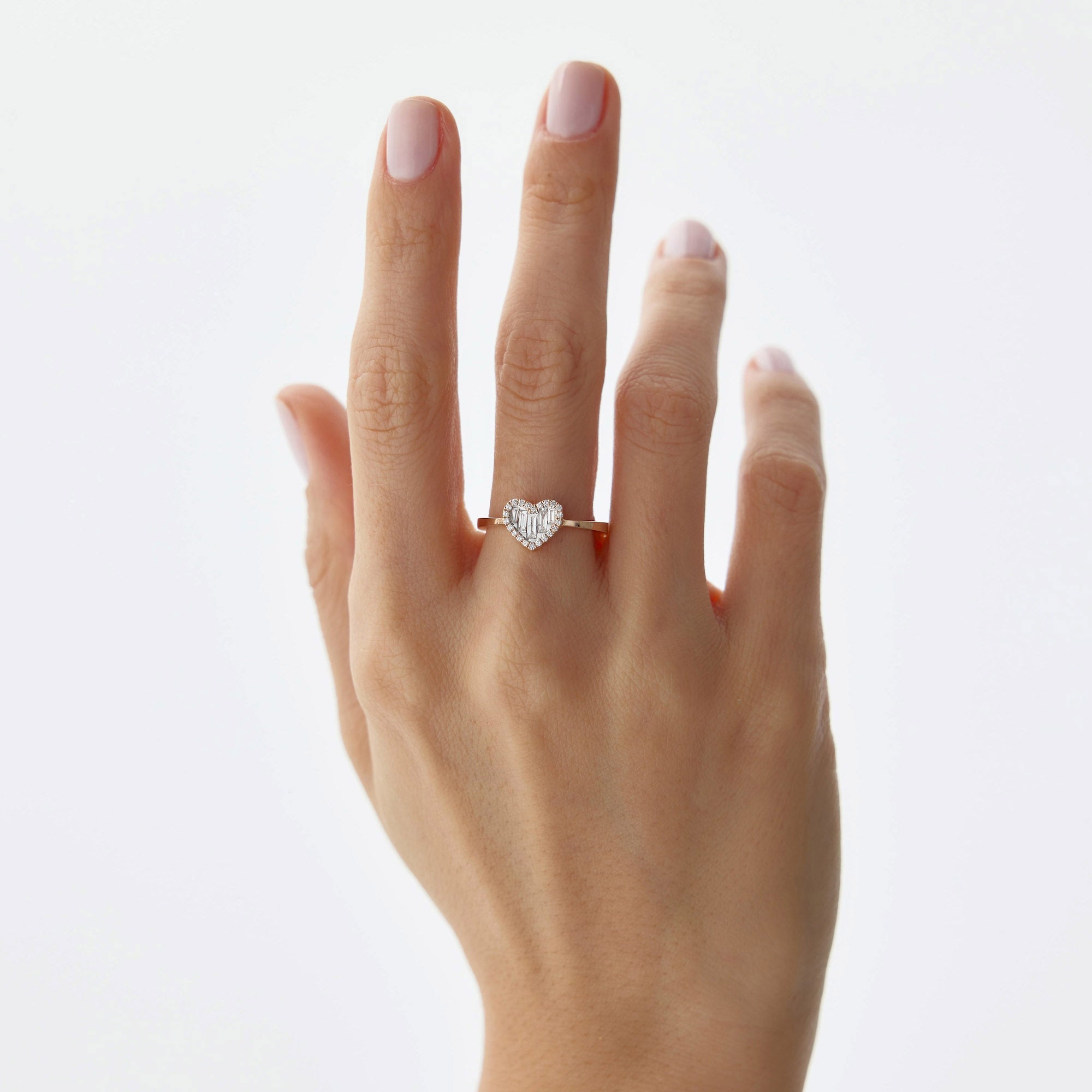 Baget ve Yuvarlak Pırlanta Kalp Yüzük / Eternal Love