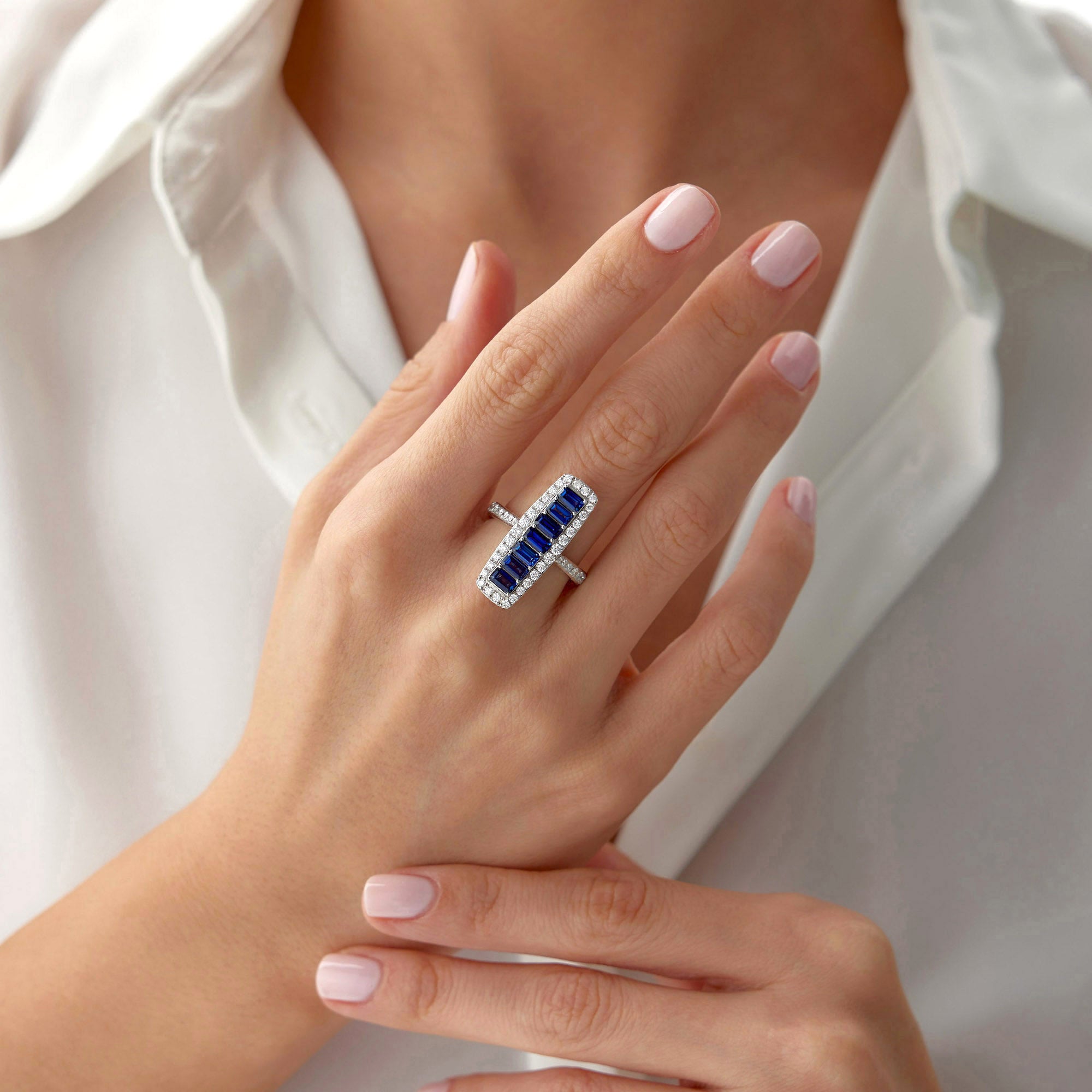 Uzun Mavi Safir ve Pırlanta Yüzük / Blue Beauty