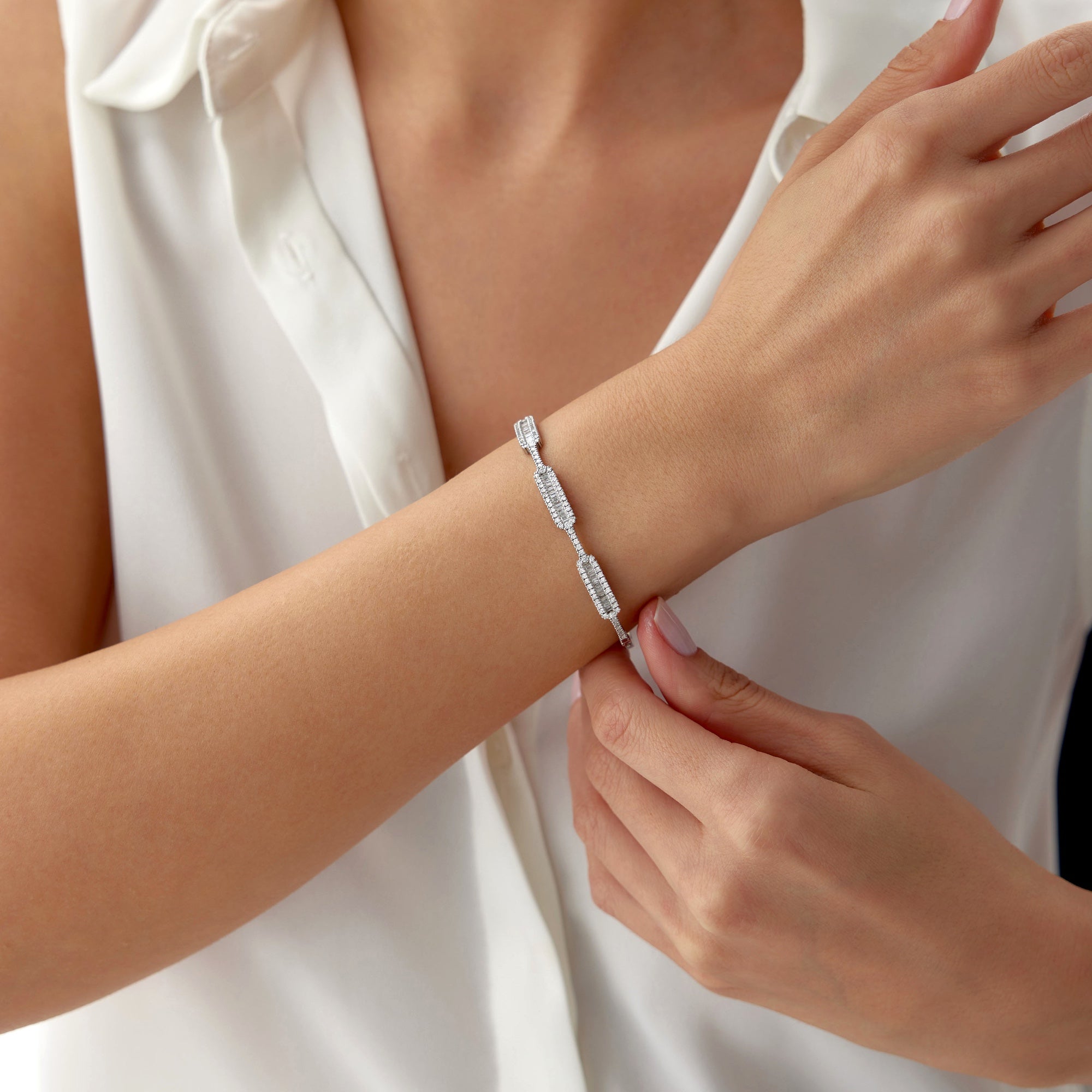 Üçlü Baget Pırlanta Bilezik / Triple Baguette