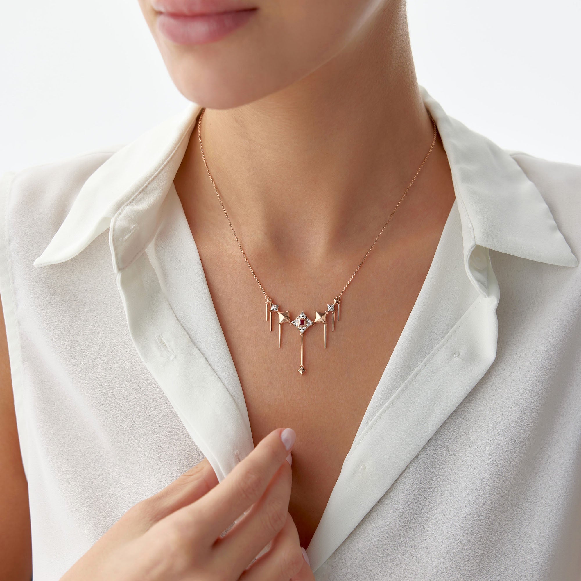 Sallantılı Yakut ve Pırlanta Kolye / Vintage Princess Cut Ruby and Diamond Necklace