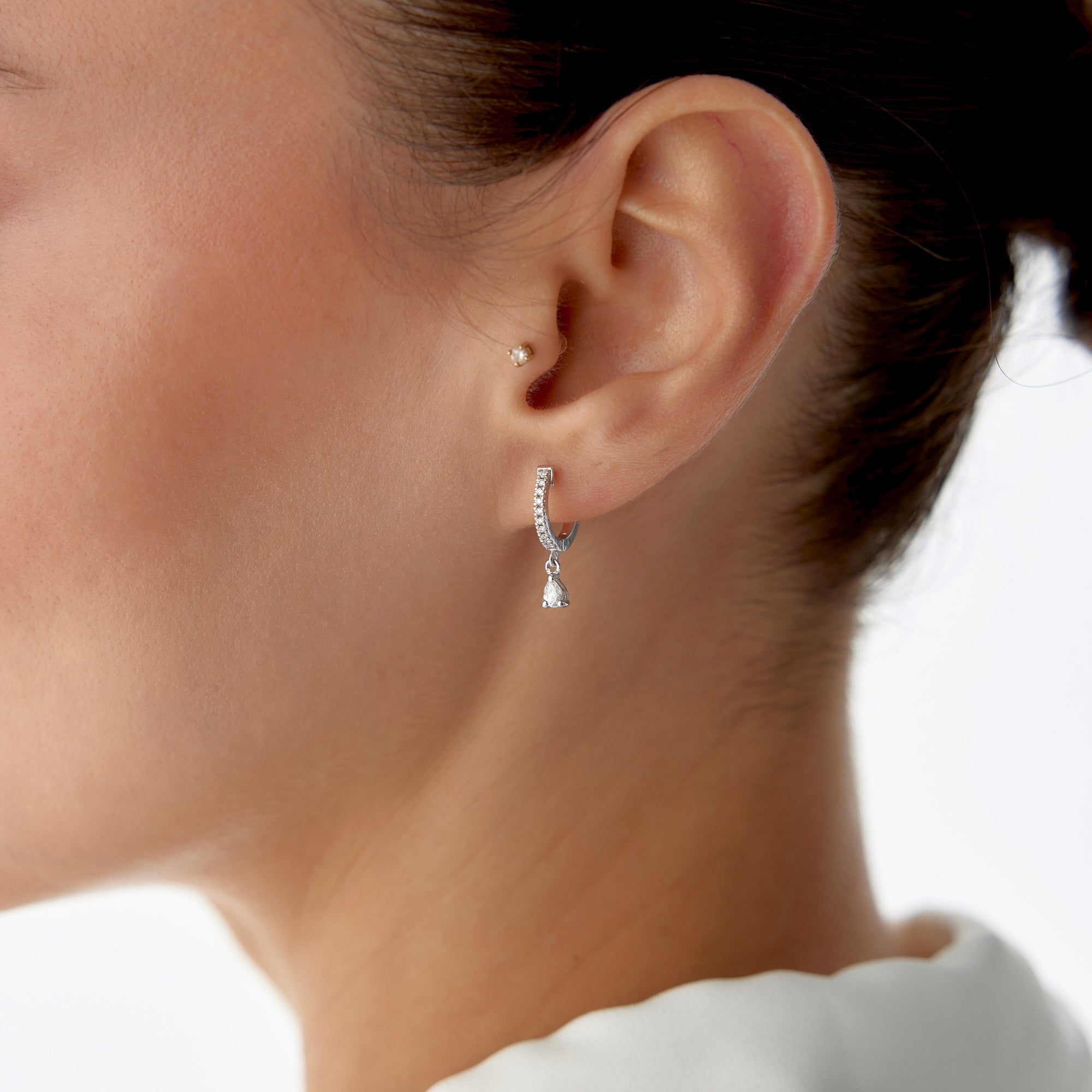 Minimal Damla Pırlanta Halka Küpe