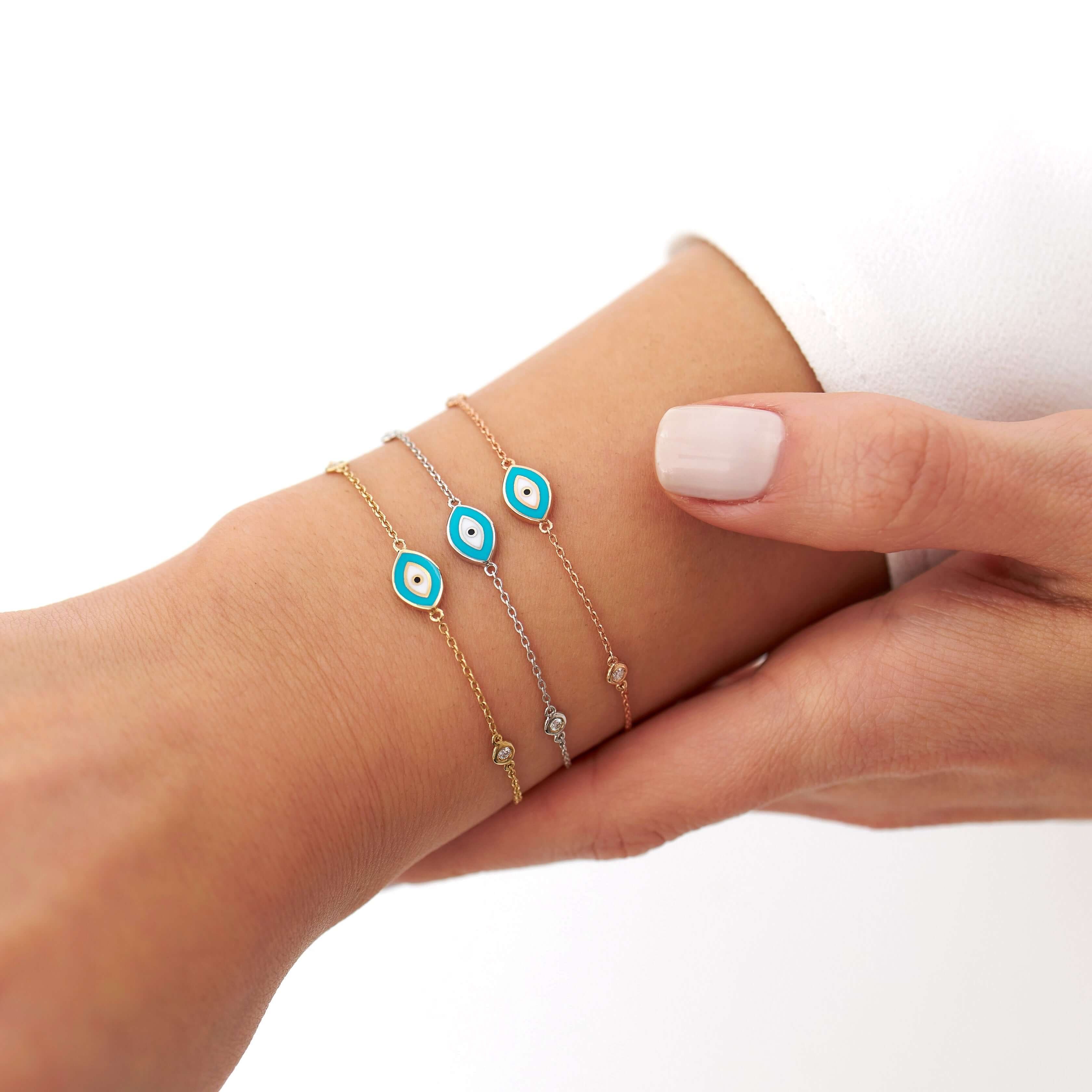 Çift Taraflı Pırlanta Turkuaz Göz Bileklik