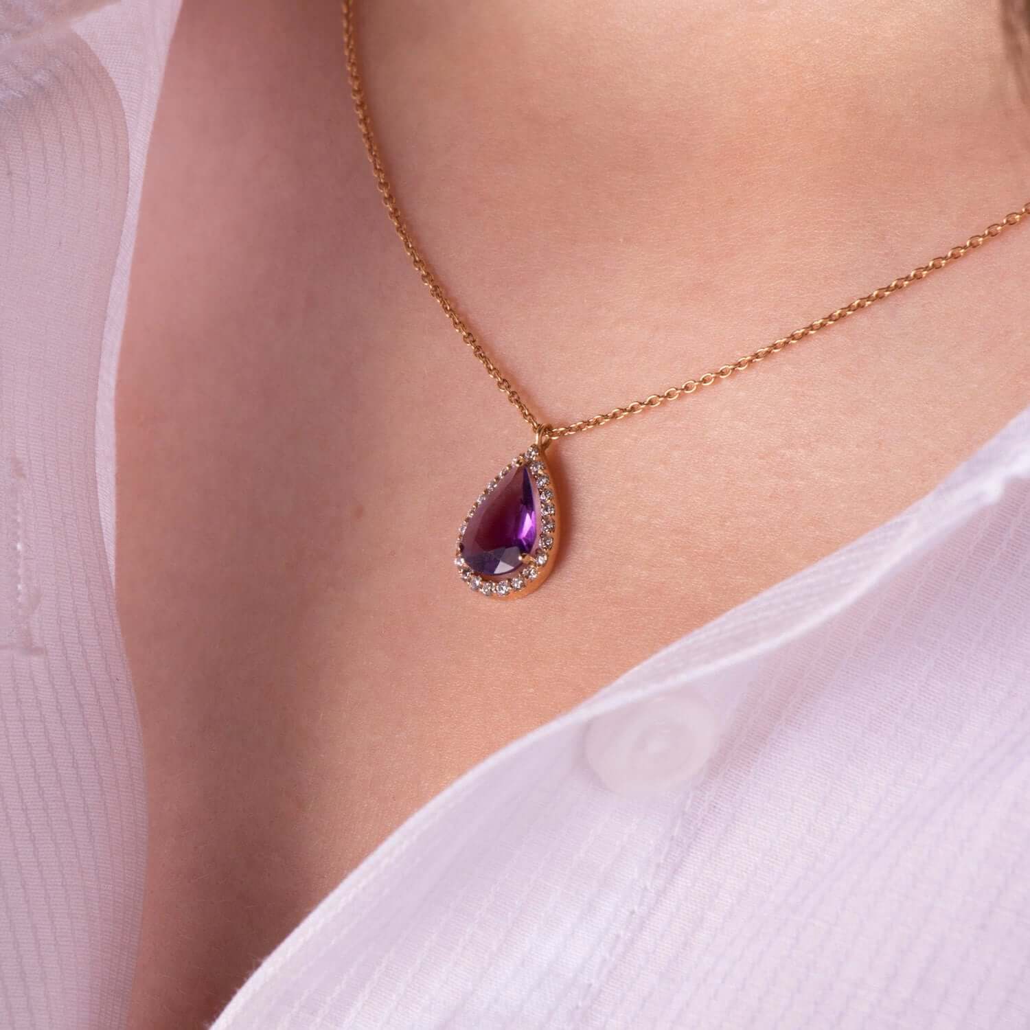 Damla Kesim Ametist ve Pırlanta Kolye / Purple Drop