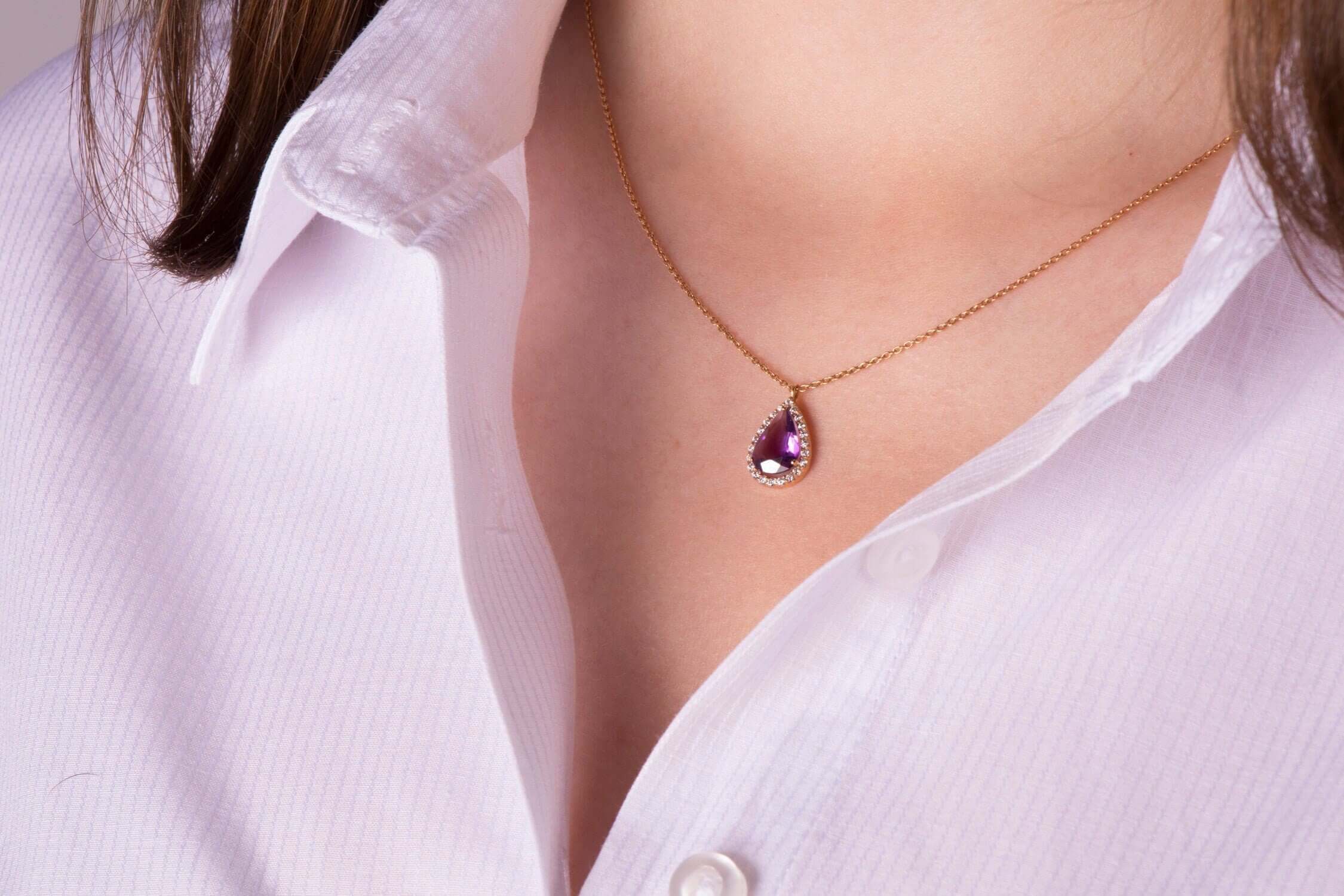 Damla Kesim Ametist ve Pırlanta Kolye / Purple Drop