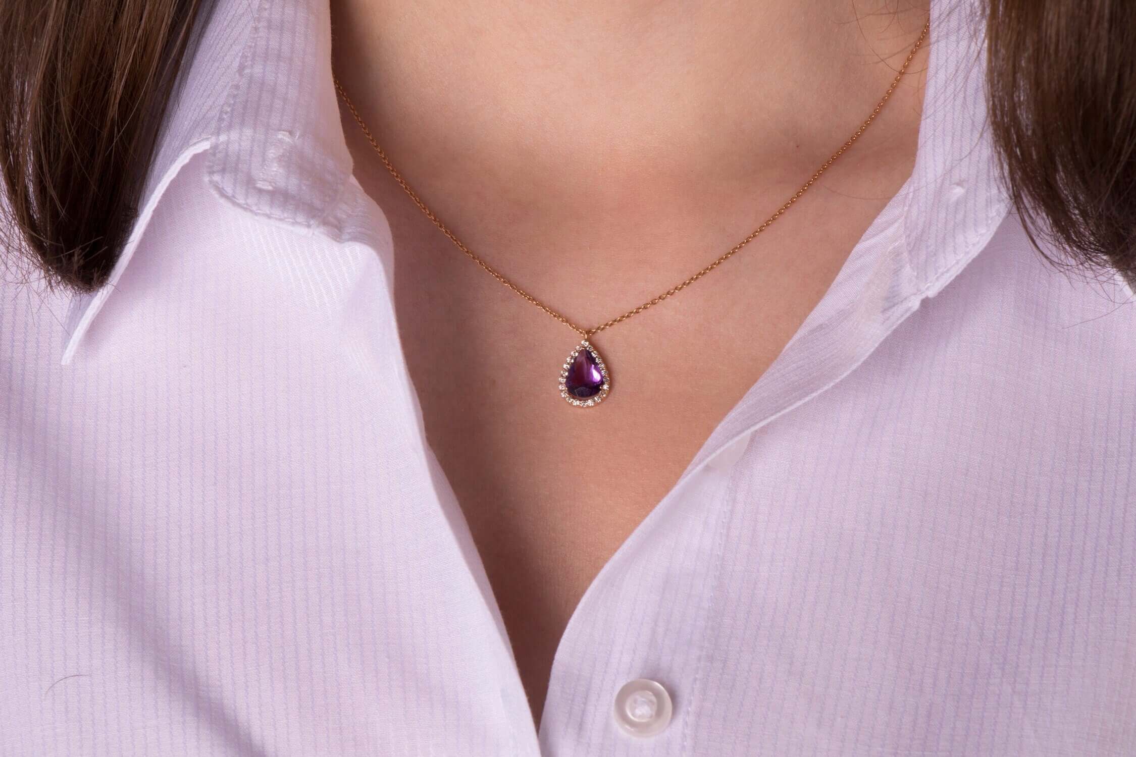 Damla Kesim Ametist ve Pırlanta Kolye / Purple Drop