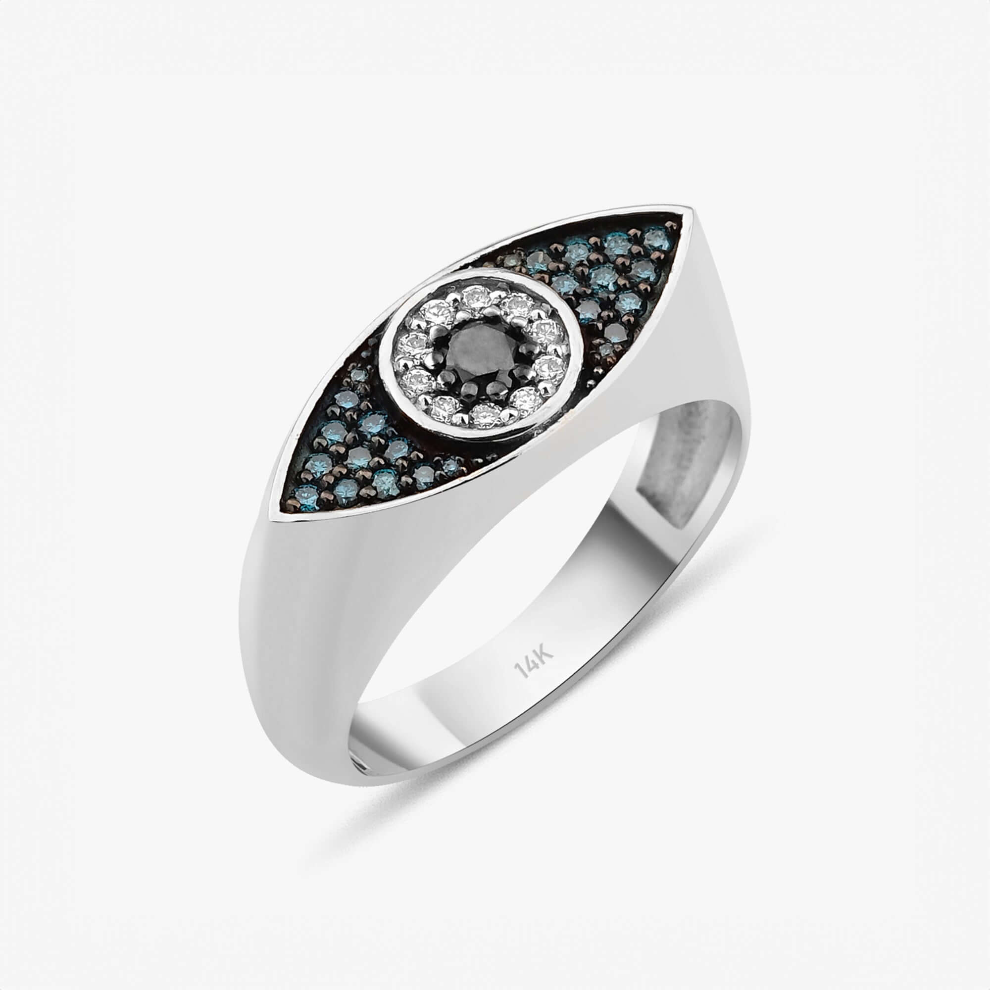 Siyah, Mavi ve Beyaz Pırlanta Göz Yüzük / Deep Eye