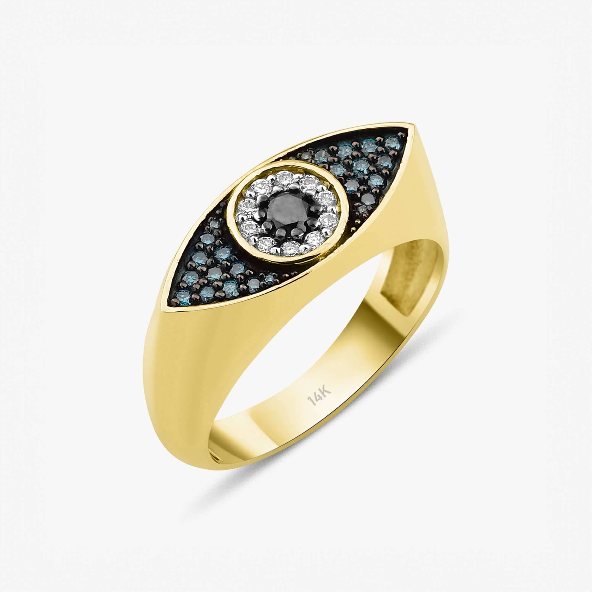 Siyah, Mavi ve Beyaz Pırlanta Göz Yüzük / Deep Eye