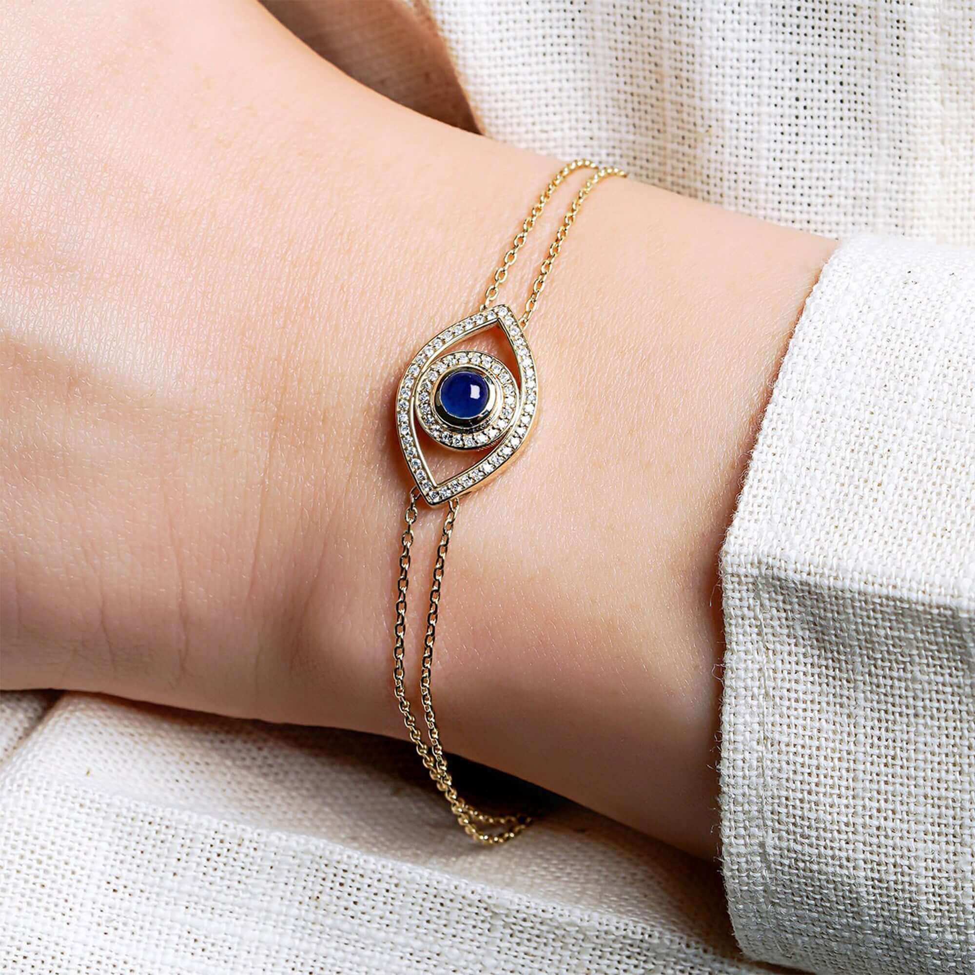 Mavi Safir ve Pırlanta Nazarlık Bileklik / Blue Sapphire Medium