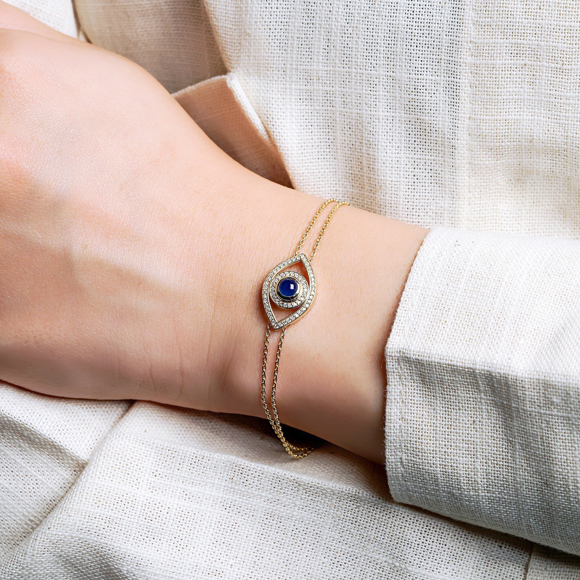 Mavi Safir ve Pırlanta Nazarlık Bileklik / Blue Sapphire Medium