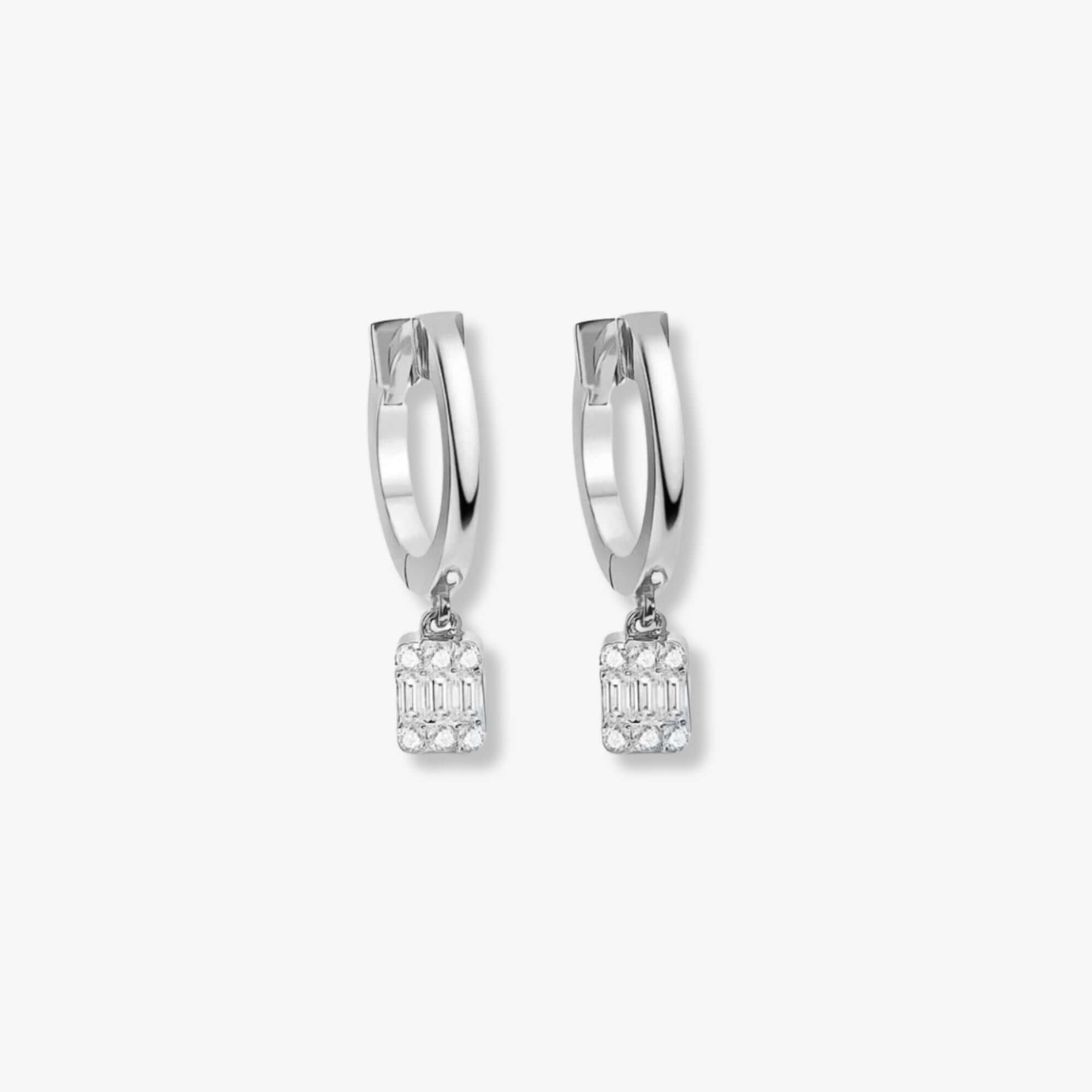 Baget Pırlanta Sallantılı Sade Halka Küpe