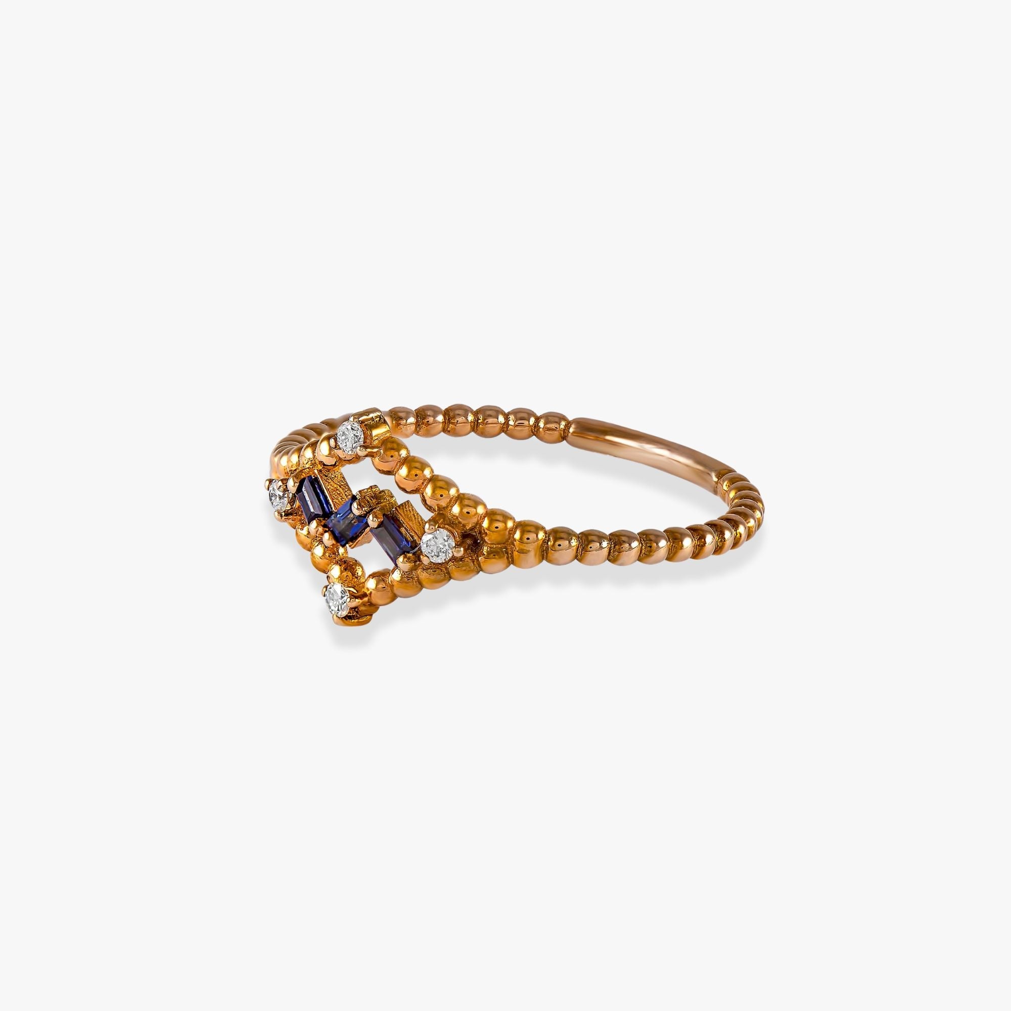 Minimal Safir ve Pırlanta Yüzük / Beaded Flow