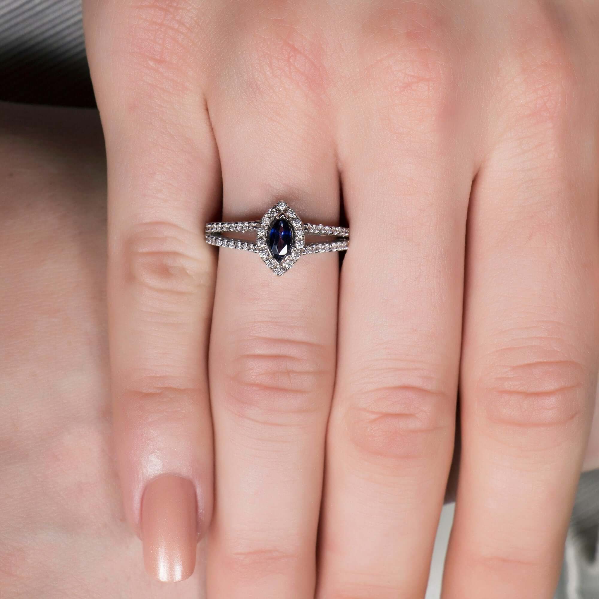 Markiz Mavi Safir ve Pırlanta Yüzük / Blue Marquise