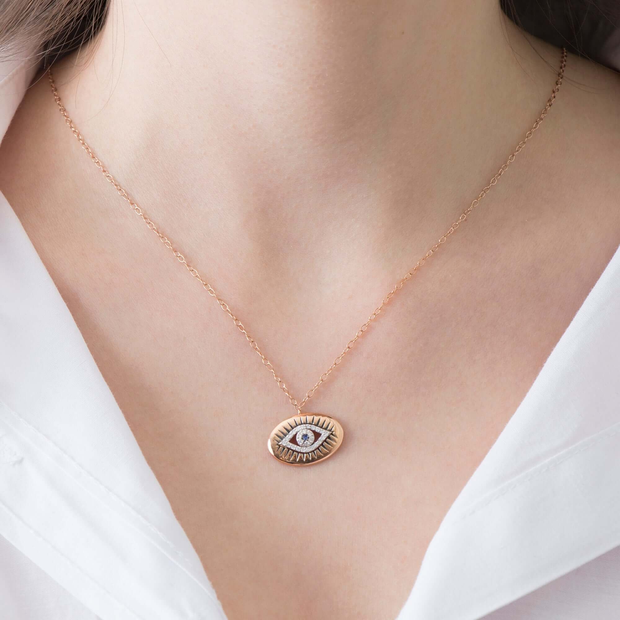 Oyma Pırlanta ve Safir Göz Kolye / Carved Eye