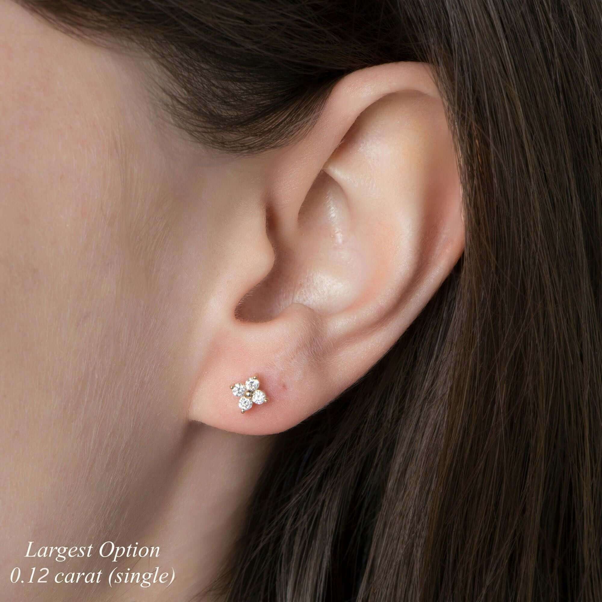 Minimal Pırlanta Yonca Küpe / Mini Diamond Clover Studs