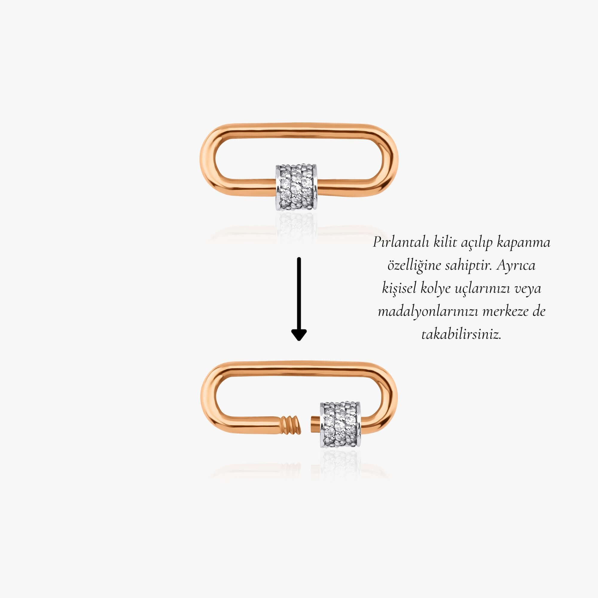 Pırlanta Carabiner Kilit Kolye / Mini Carabiner