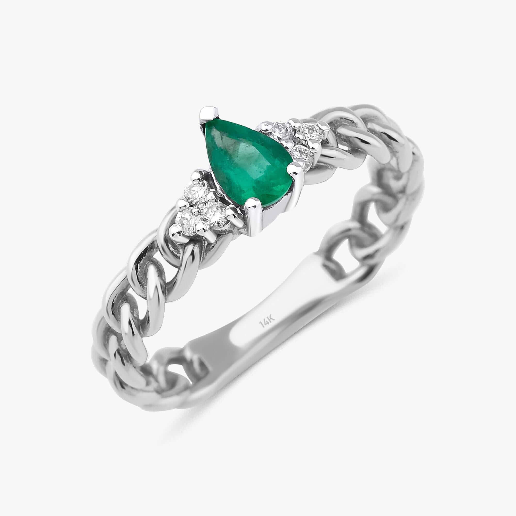 Zincir Damla Kesim Zümrüt ve Pırlanta Yüzük / Emerald On A Chain