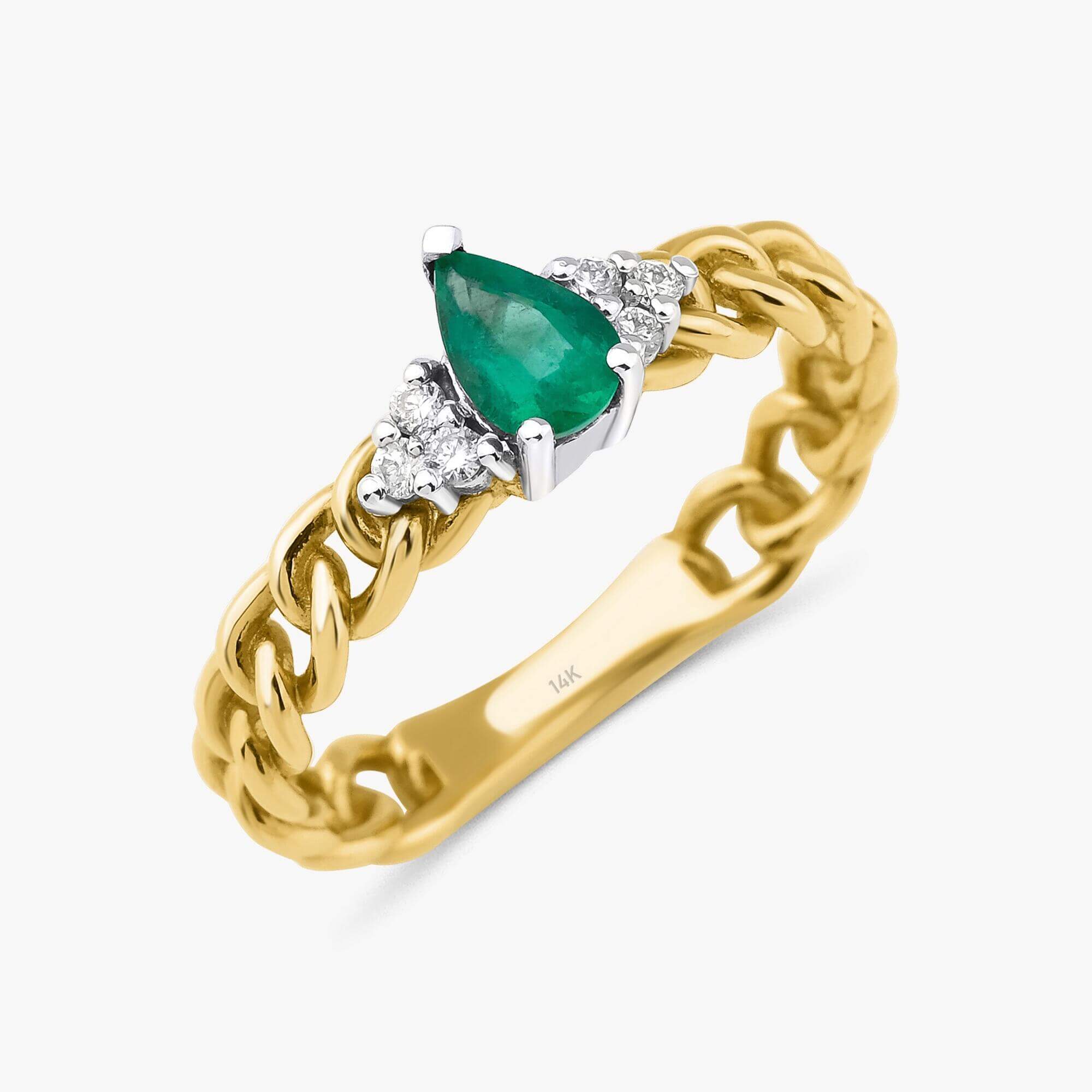 Zincir Damla Kesim Zümrüt ve Pırlanta Yüzük / Emerald On A Chain