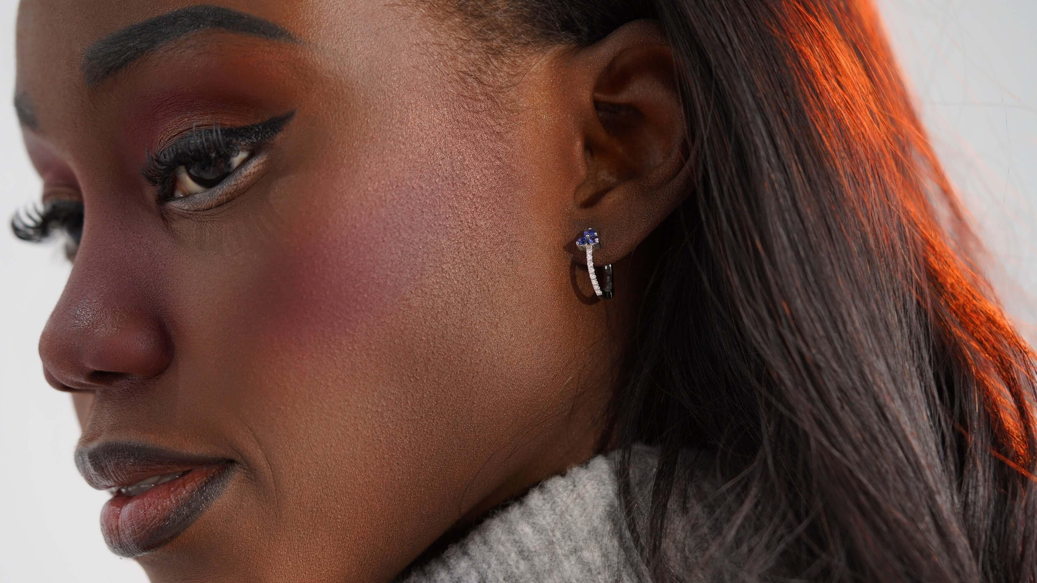 Safir ve Pırlanta Trio Halka Küpe / Blue Trio Pair