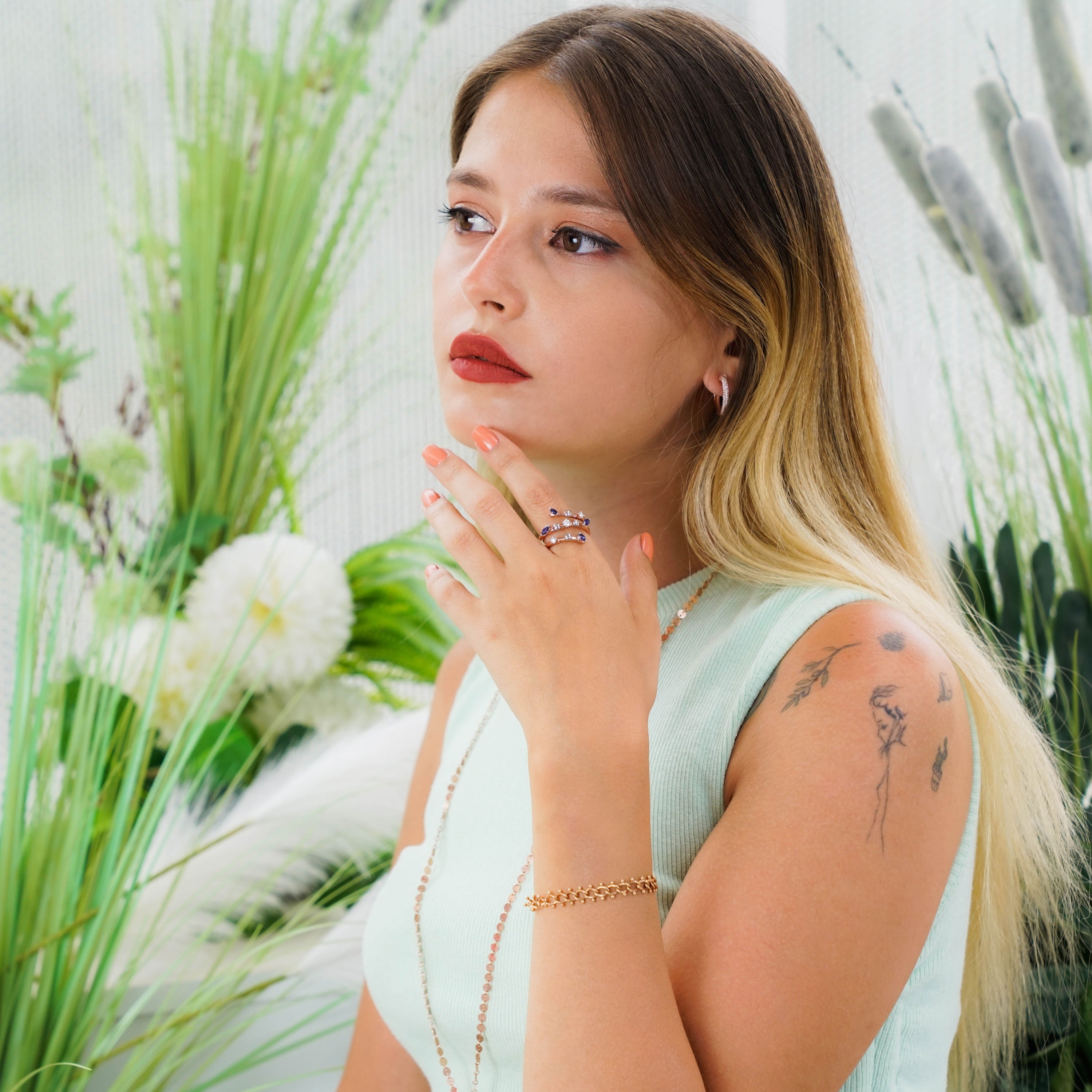 Safir ve Pırlanta Okyanus Tasarım Yüzük