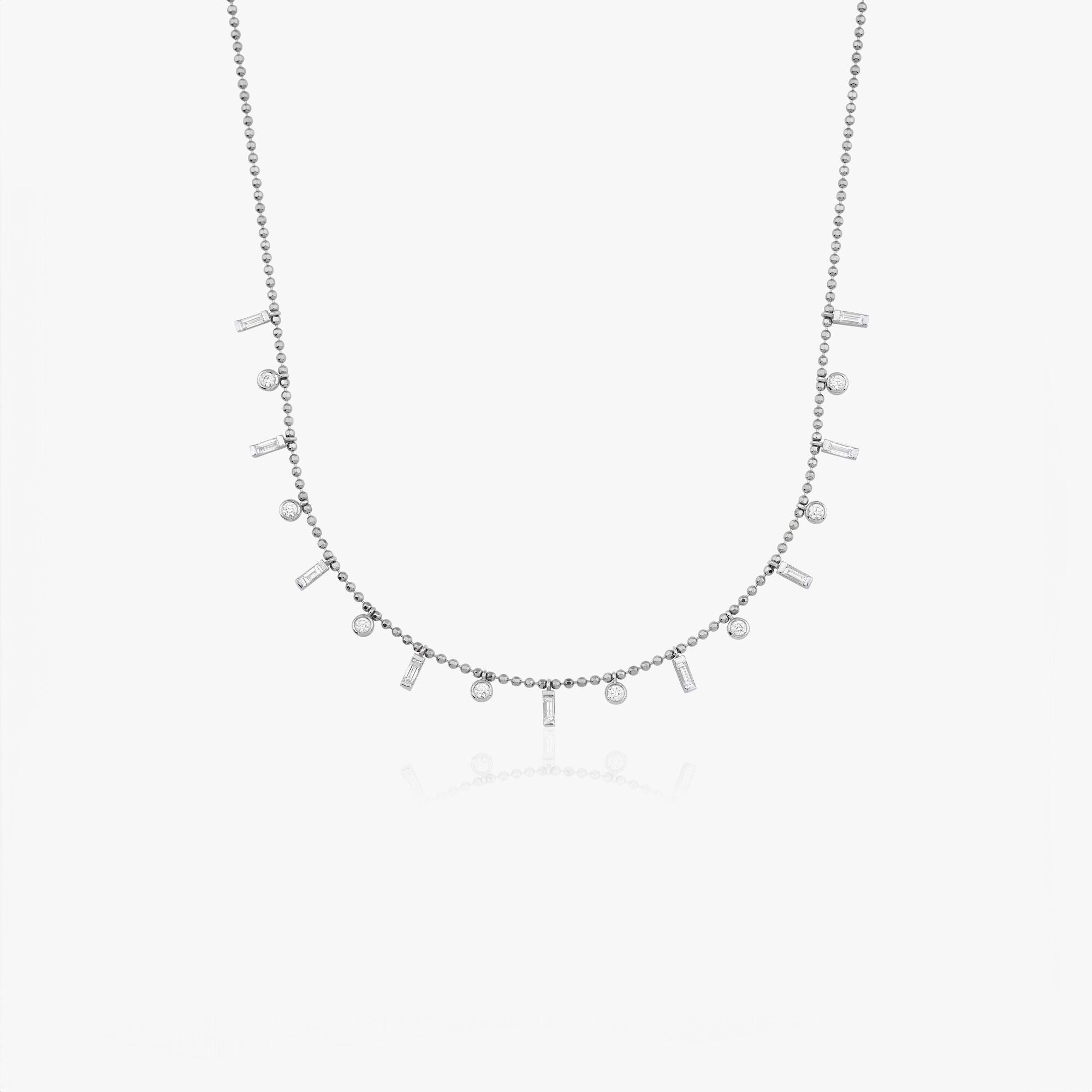 Top Zincirli Baget ve Yuvarlak Pırlanta Kolye / Elongated Station Necklace