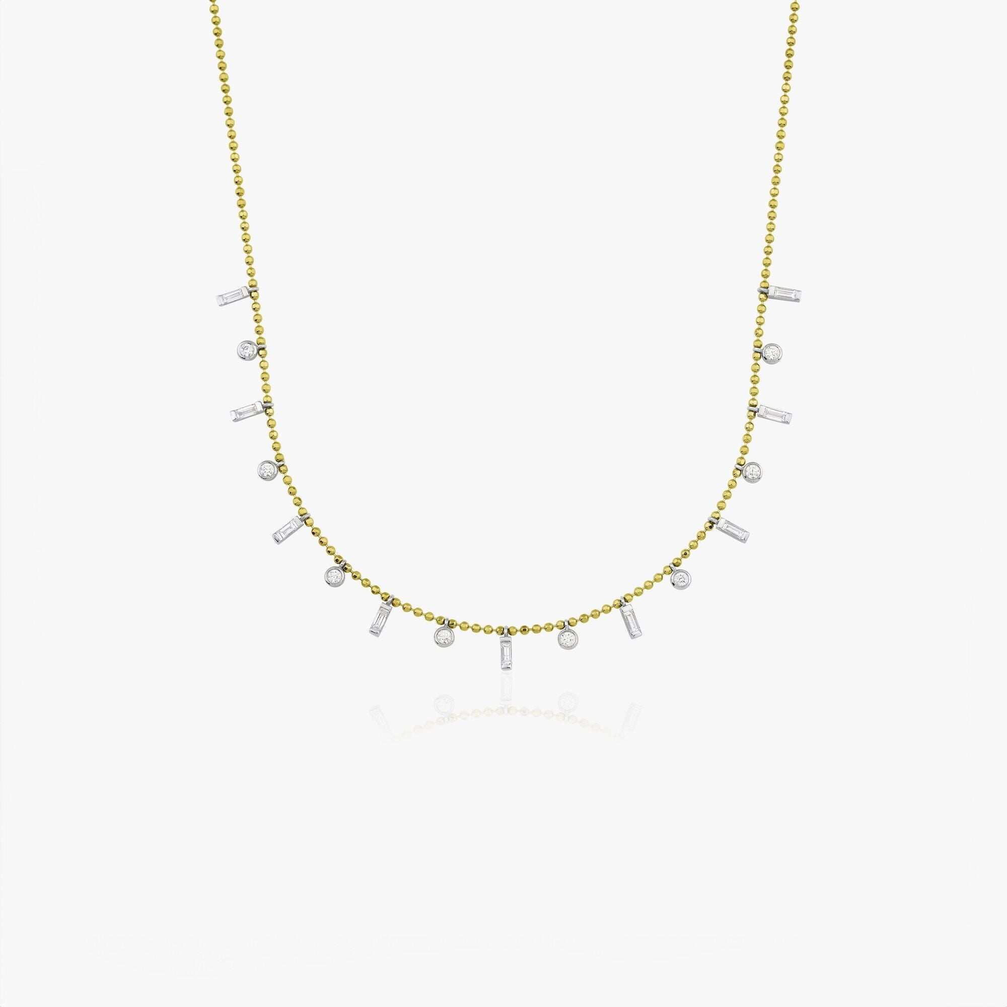 Top Zincirli Baget ve Yuvarlak Pırlanta Kolye / Elongated Station Necklace