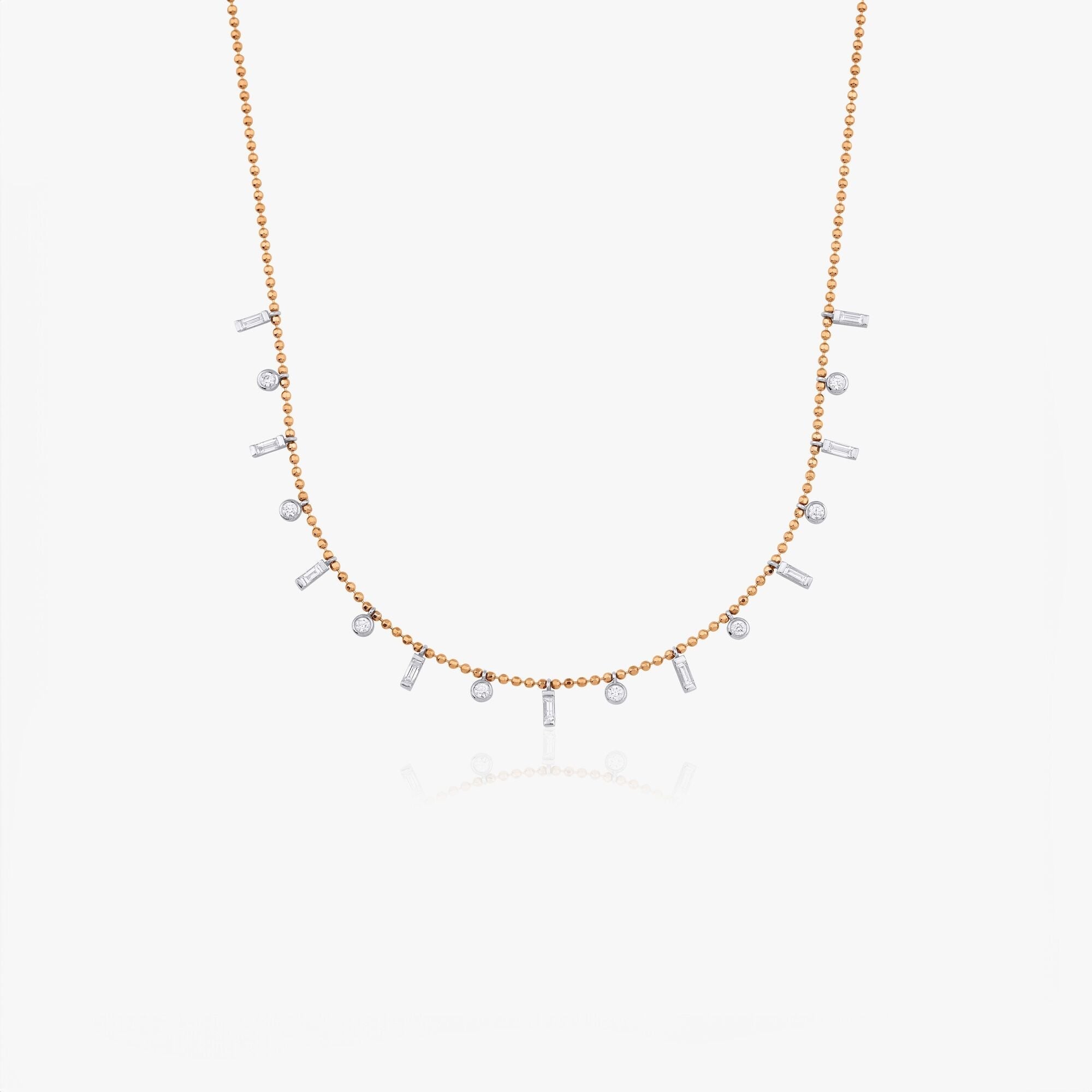 Top Zincirli Baget ve Yuvarlak Pırlanta Kolye / Elongated Station Necklace