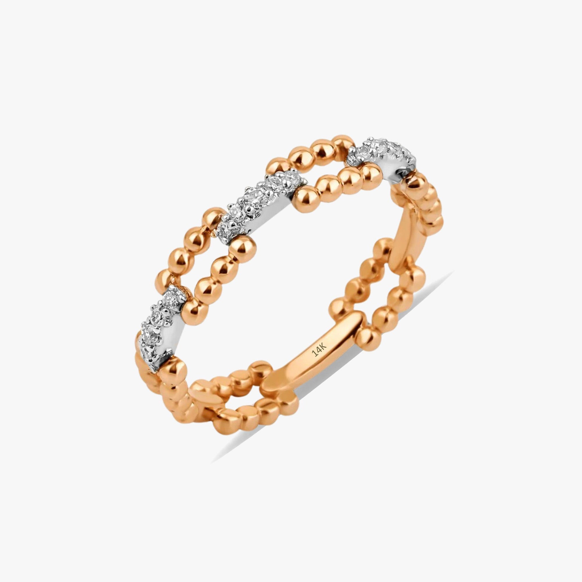 Minimal Toplu Pırlanta Zincir Yüzük / Beaded Chain