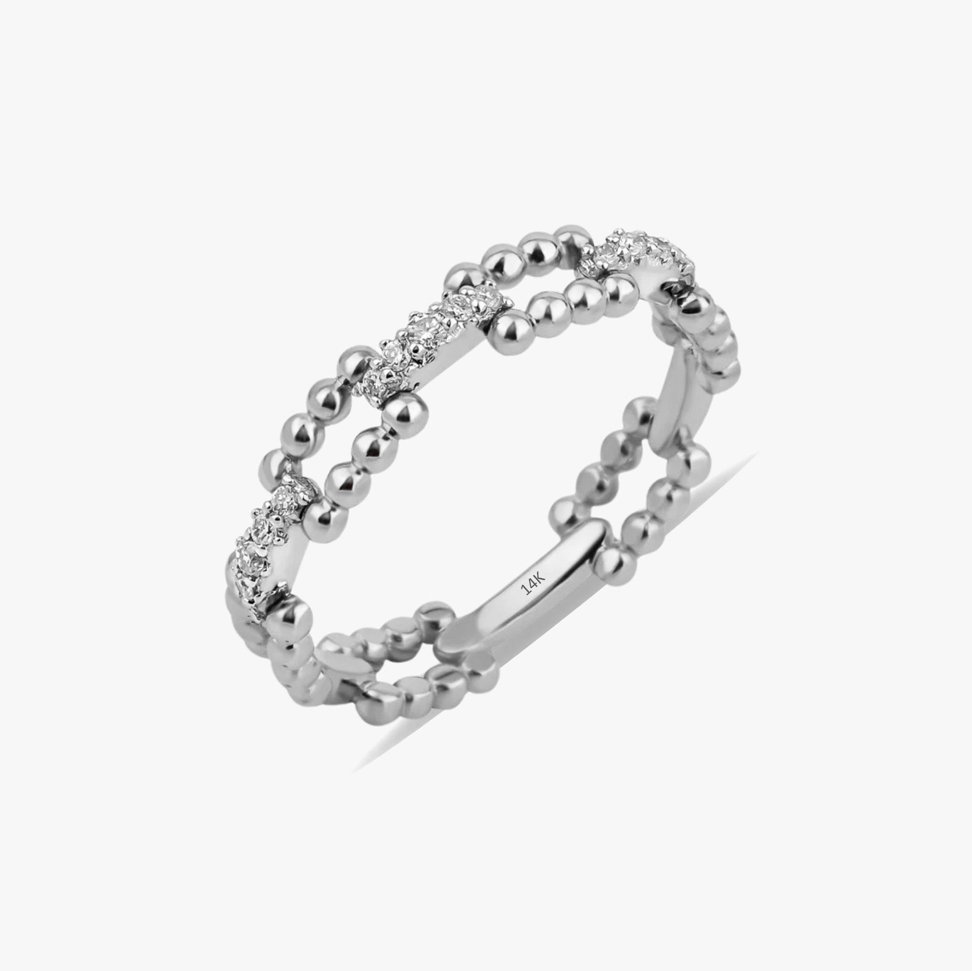 Minimal Toplu Pırlanta Zincir Yüzük / Beaded Chain