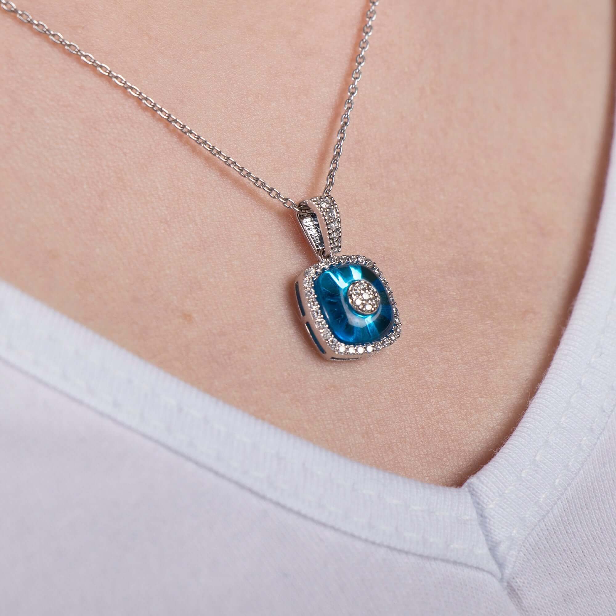 Pırlanta Kare Göz Kolye / Square Eye