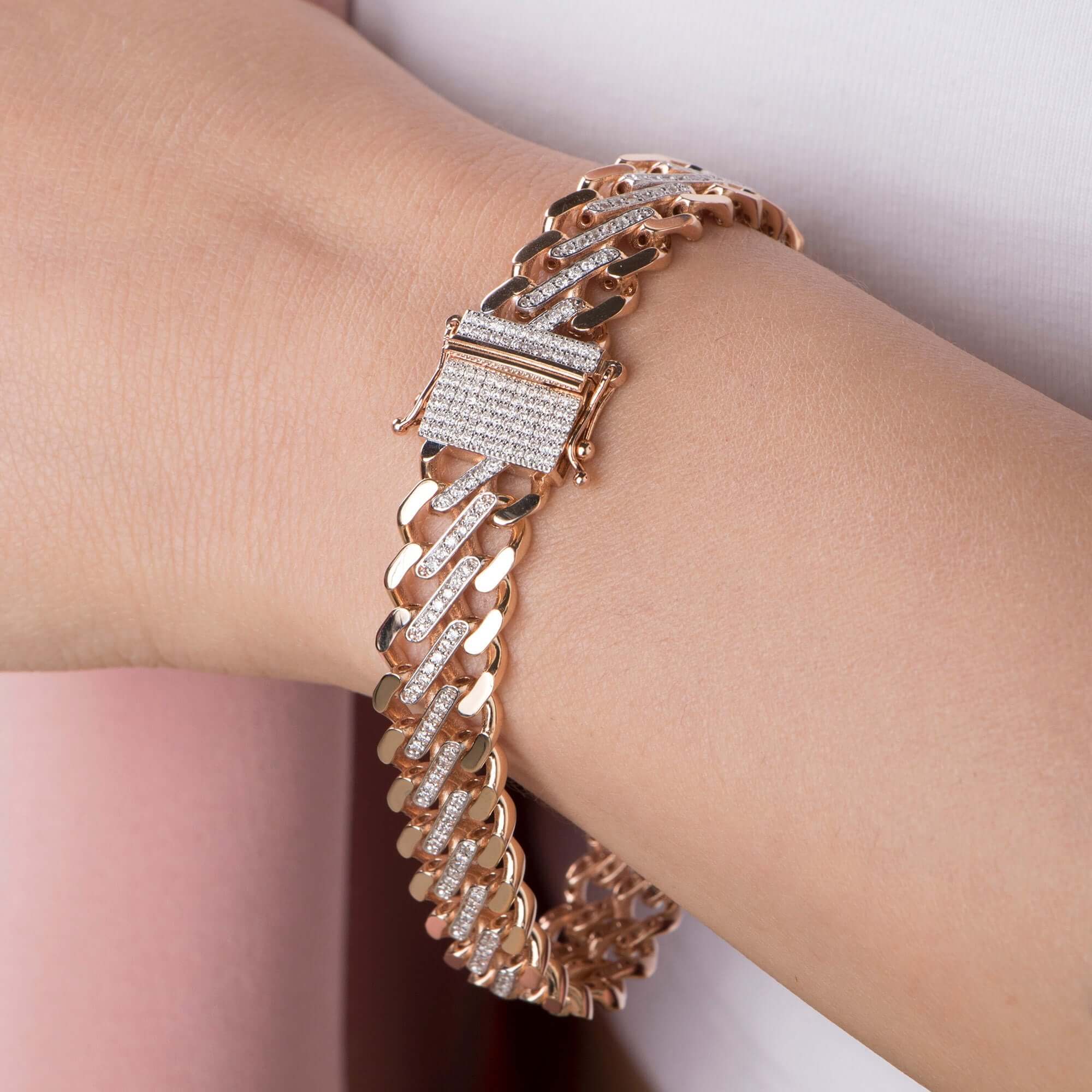 Pave Pırlanta Link Zincir Bileklik / Modern Cuban