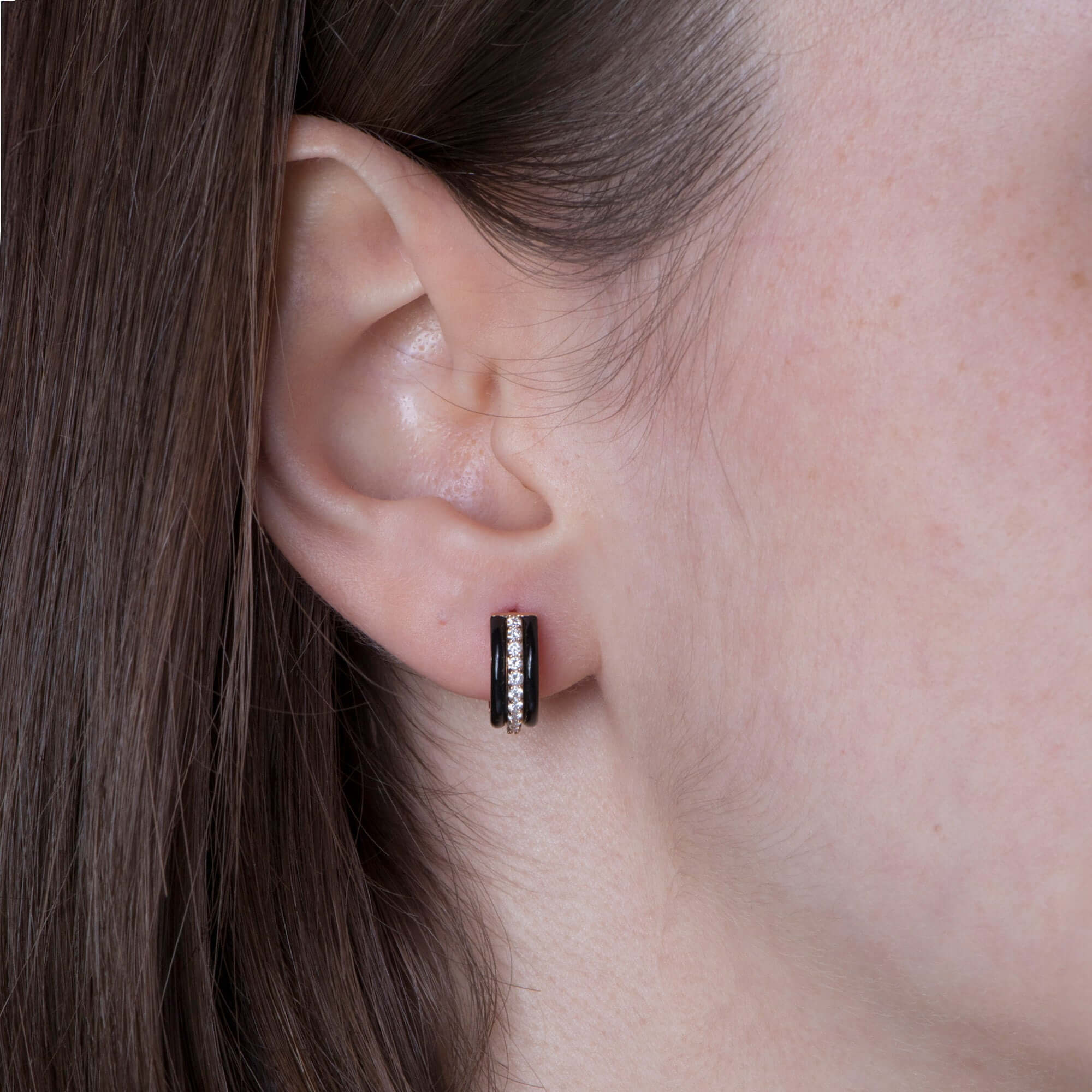 Pırlanta Siyah Mineli Halka Küpe / Chocolate Cake