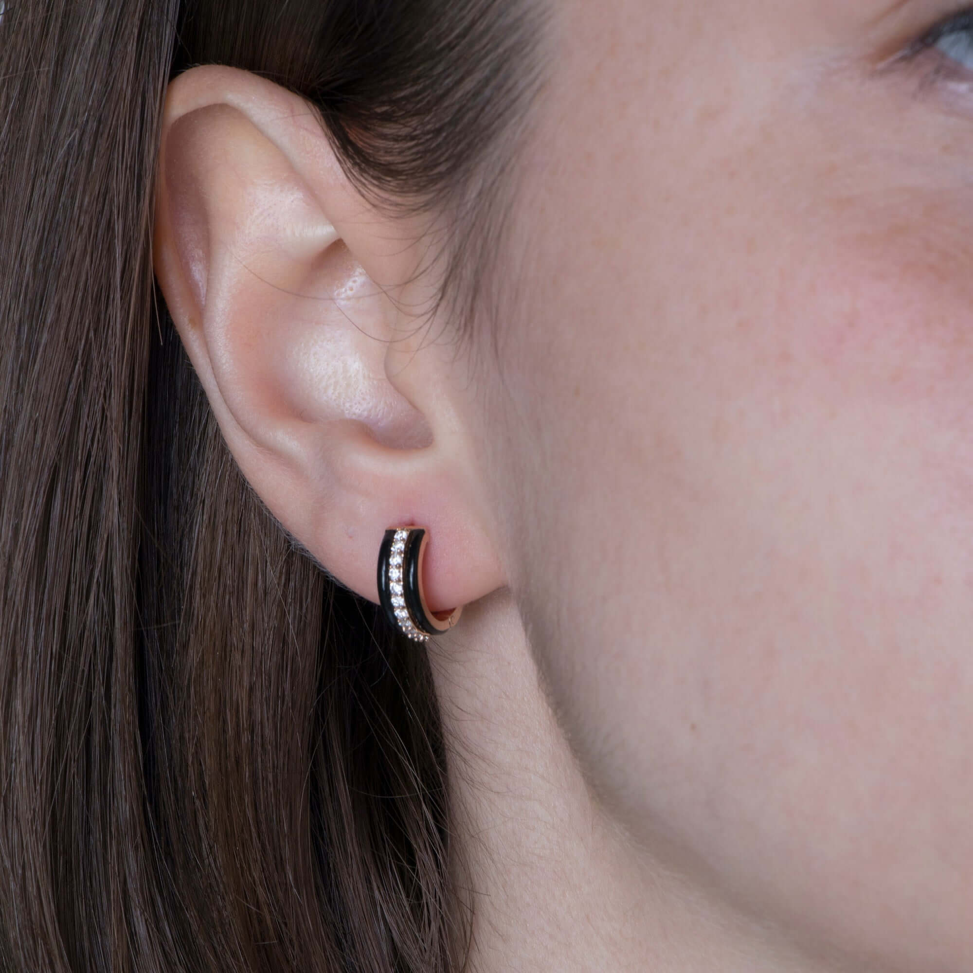 Pırlanta Siyah Mineli Halka Küpe / Chocolate Cake