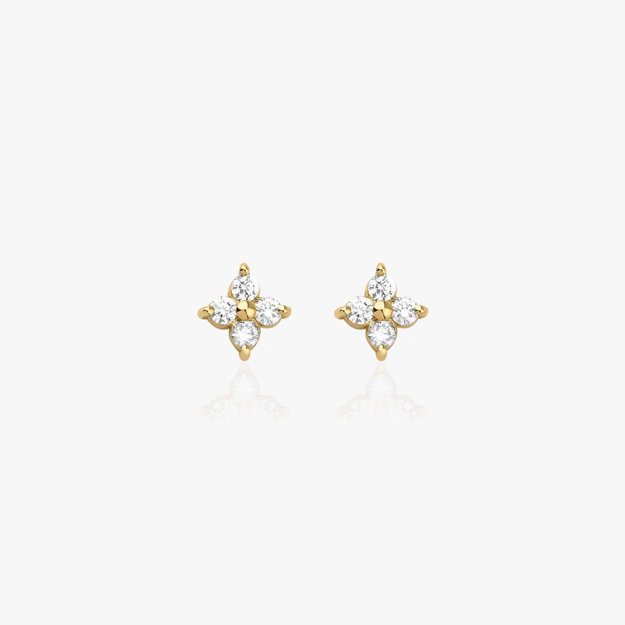 Minimal Pırlanta Yonca Küpe / Mini Diamond Clover Studs