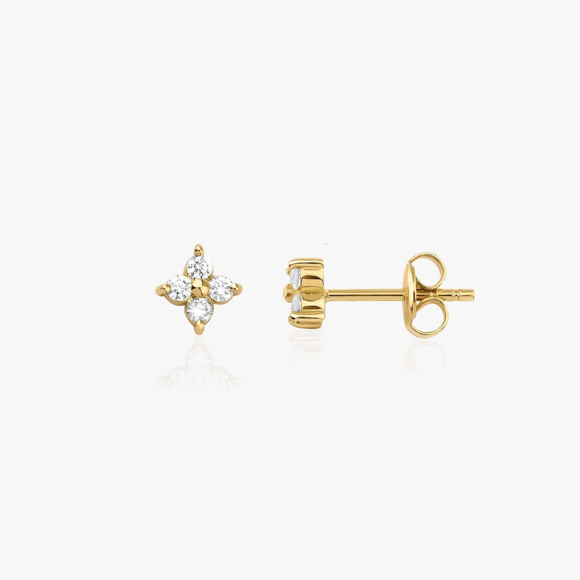 Minimal Pırlanta Yonca Küpe / Mini Diamond Clover Studs