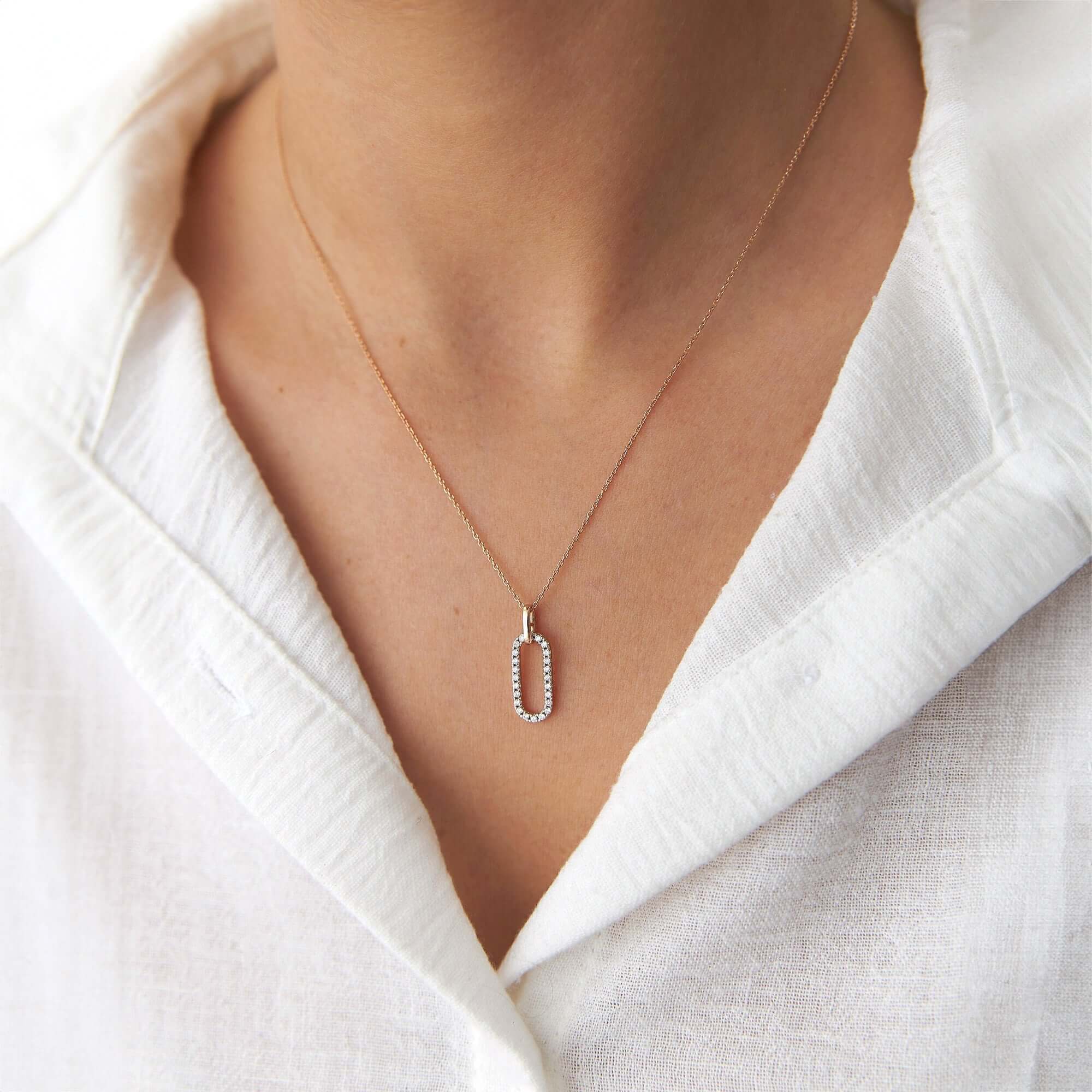 Pave Pırlanta Açık Link Kolye