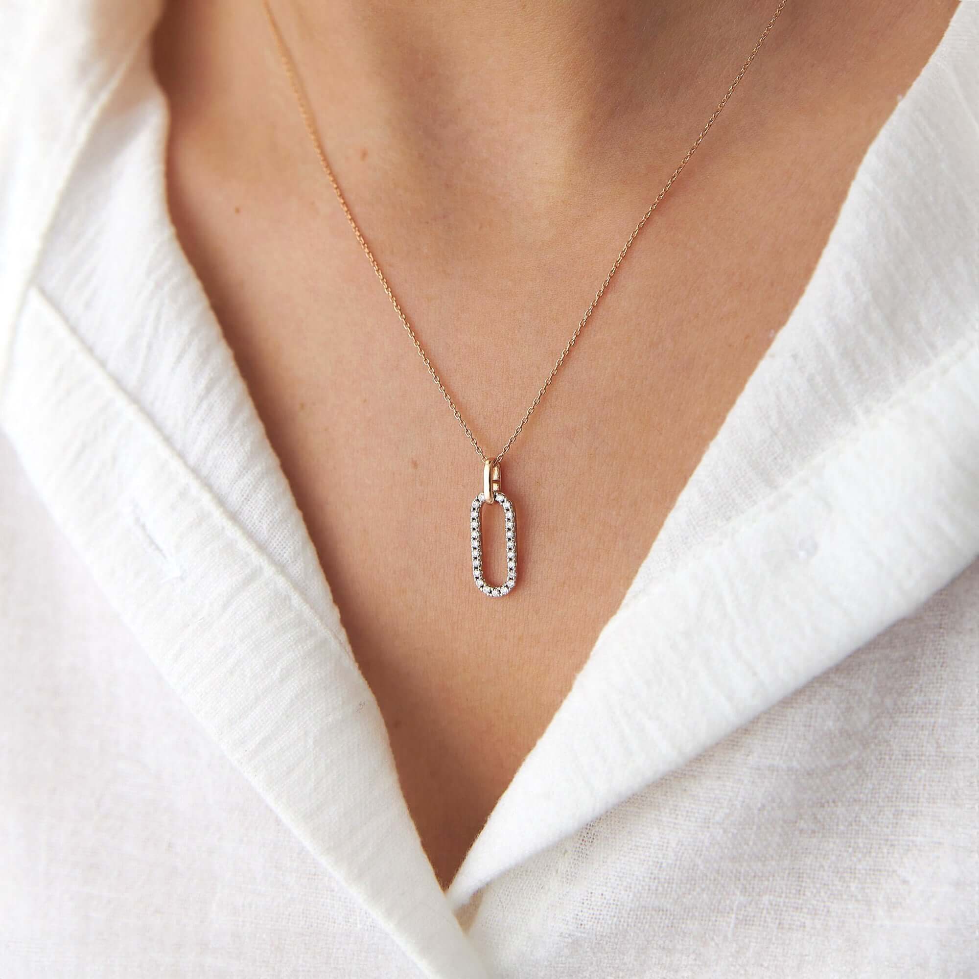 Pave Pırlanta Açık Link Kolye