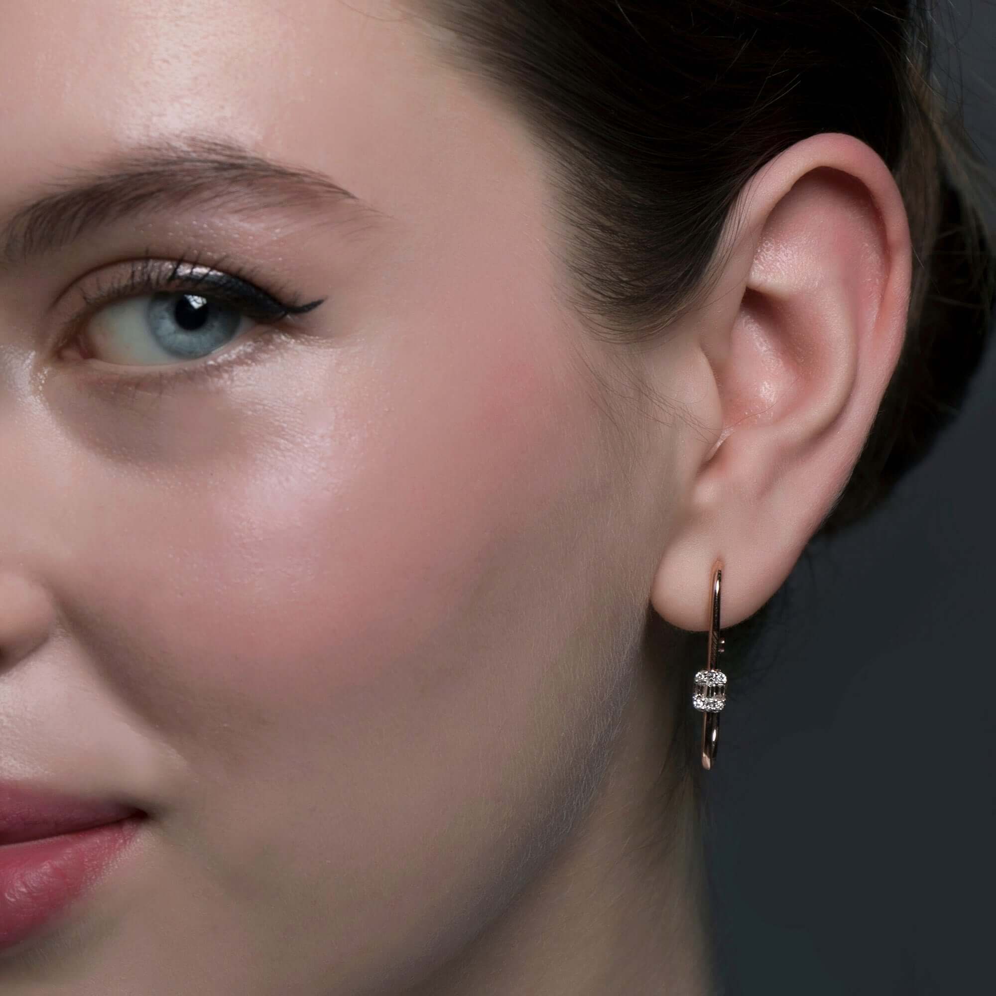 Baget Pırlanta Dikdörtgen Halka Küpe / Rectangle Hoops