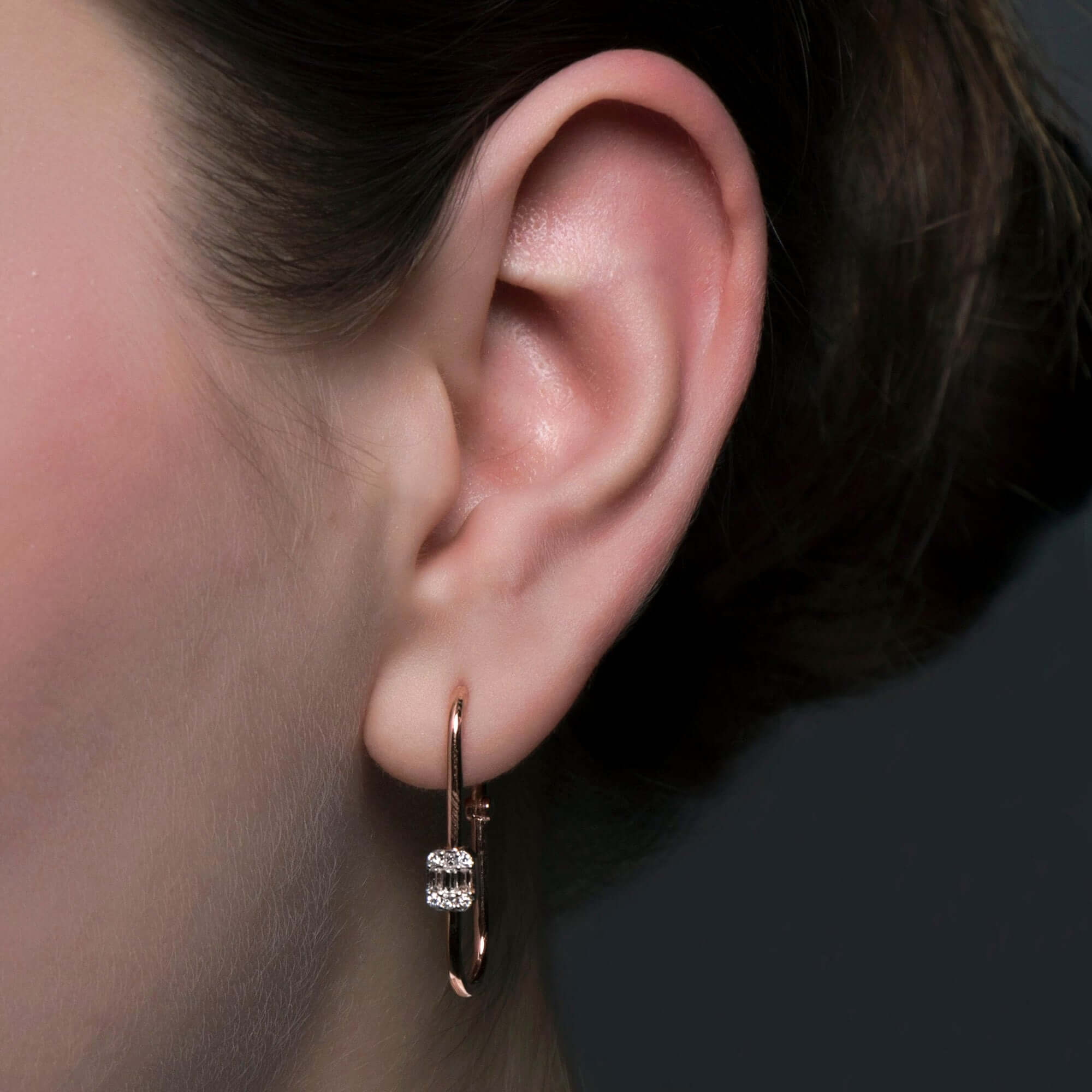 Baget Pırlanta Dikdörtgen Halka Küpe / Rectangle Hoops