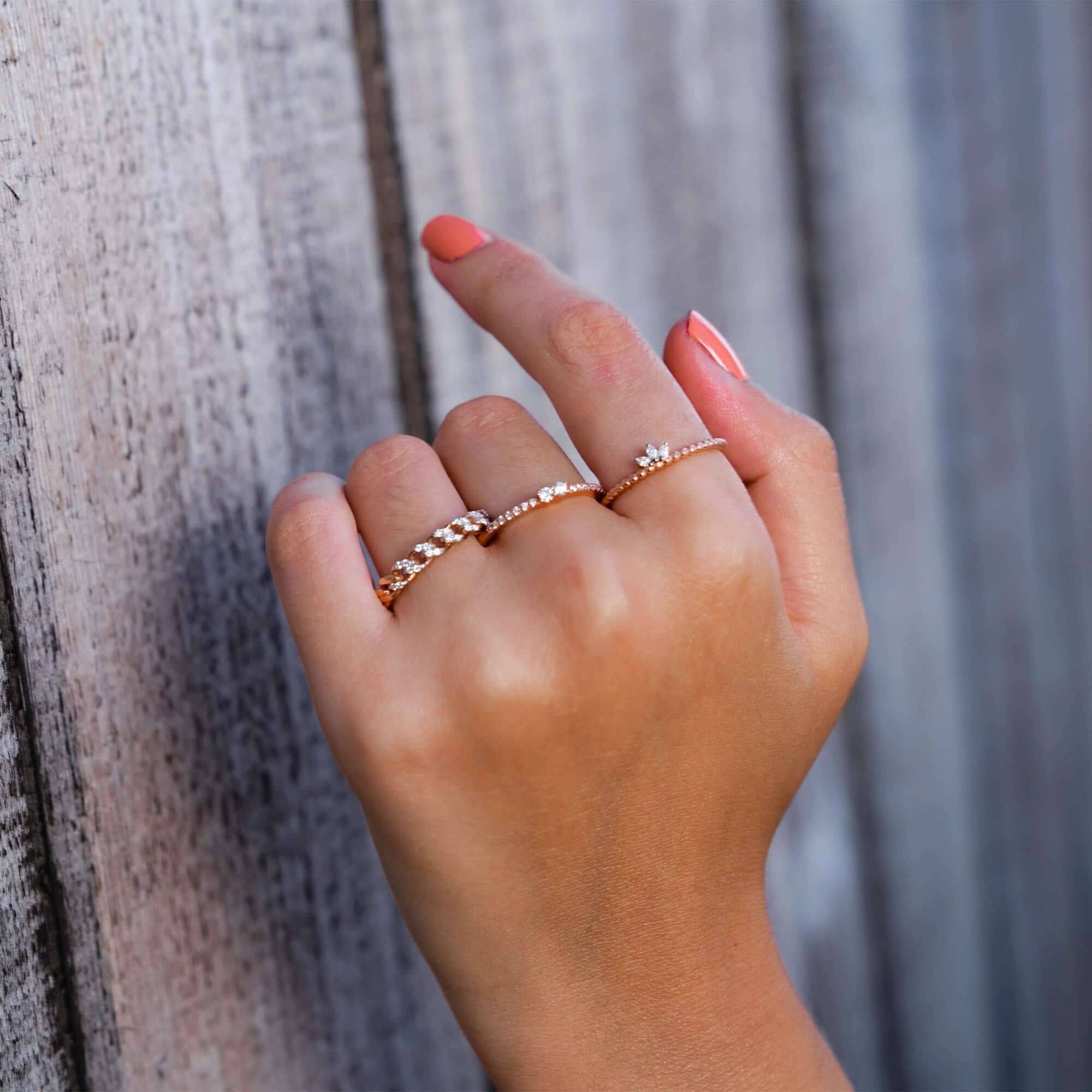 Mini Pırlanta Zincir Yüzük / Mini Cuban