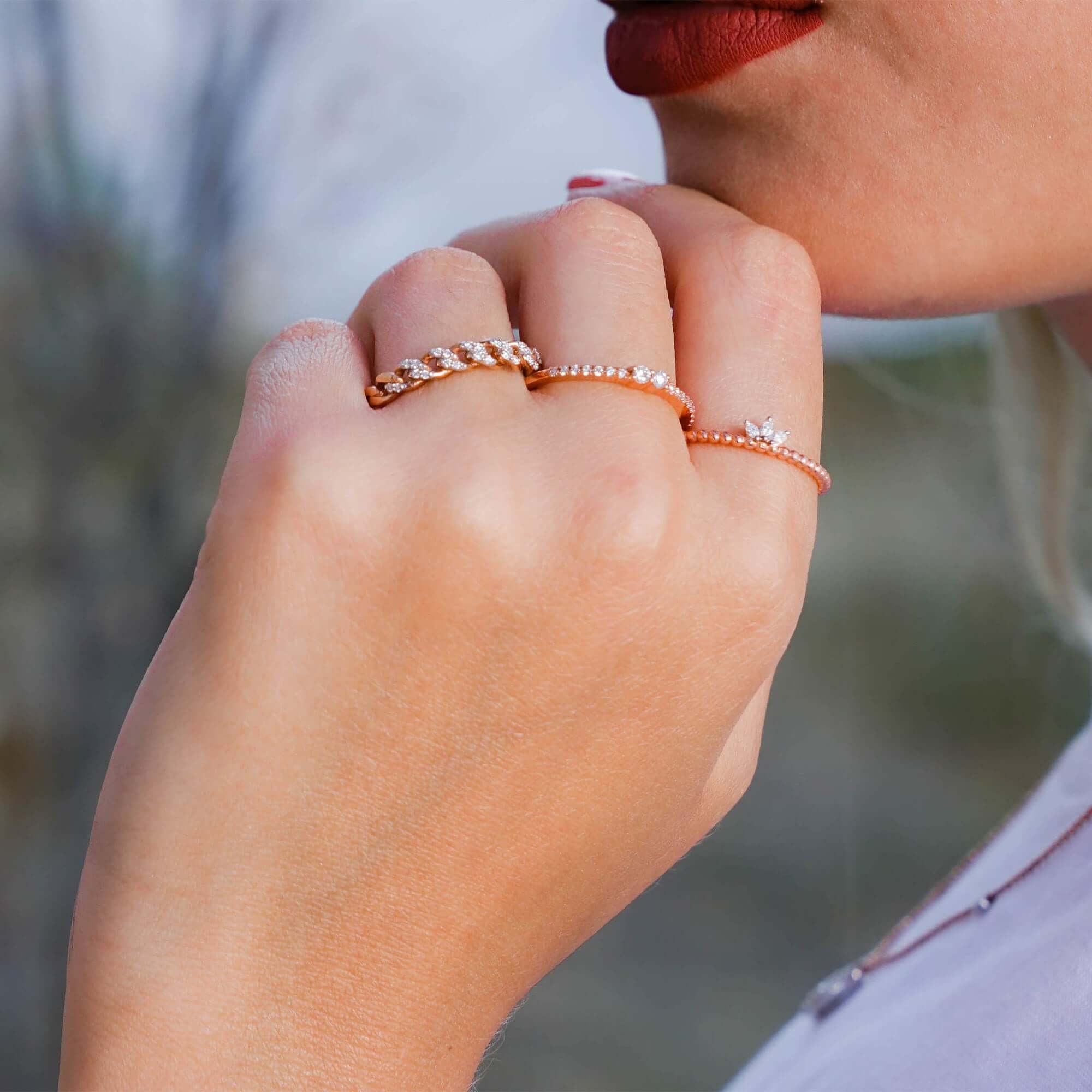 Mini Pırlanta Zincir Yüzük / Mini Cuban