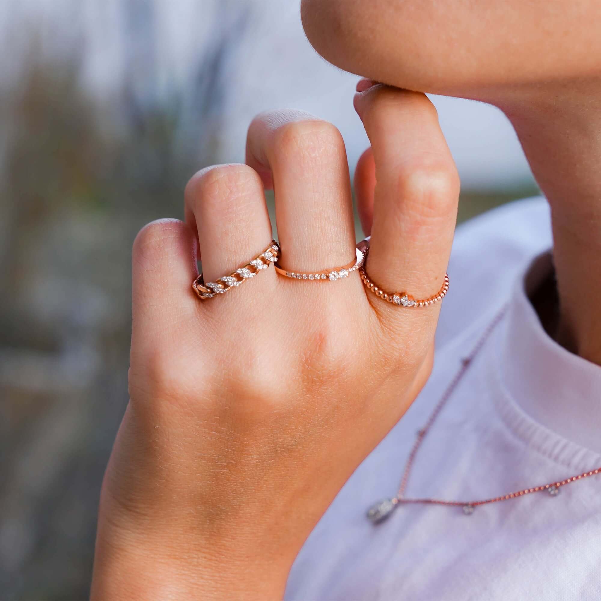 Mini Pırlanta Zincir Yüzük / Mini Cuban