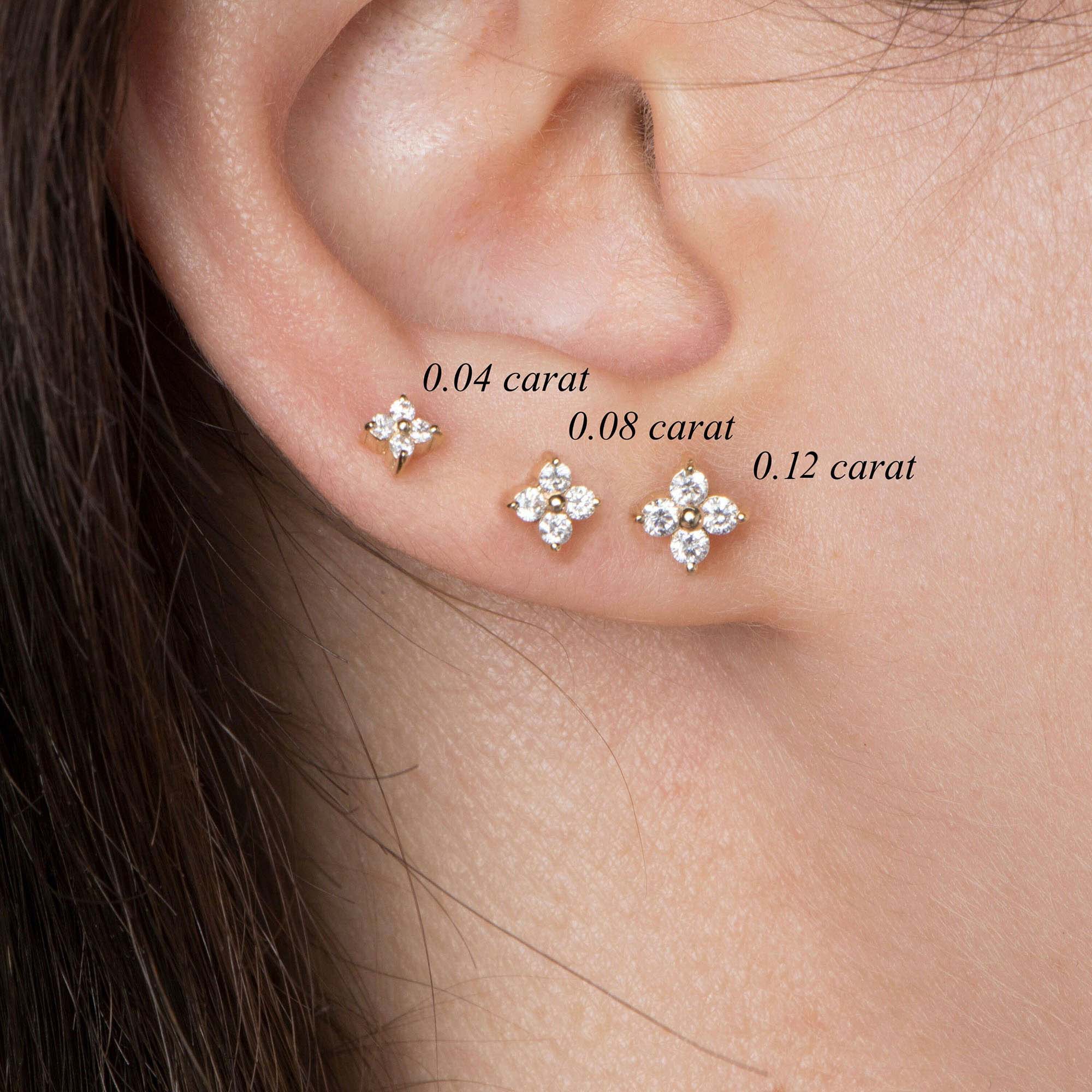 Minimal Pırlanta Yonca Küpe / Mini Diamond Clover Studs