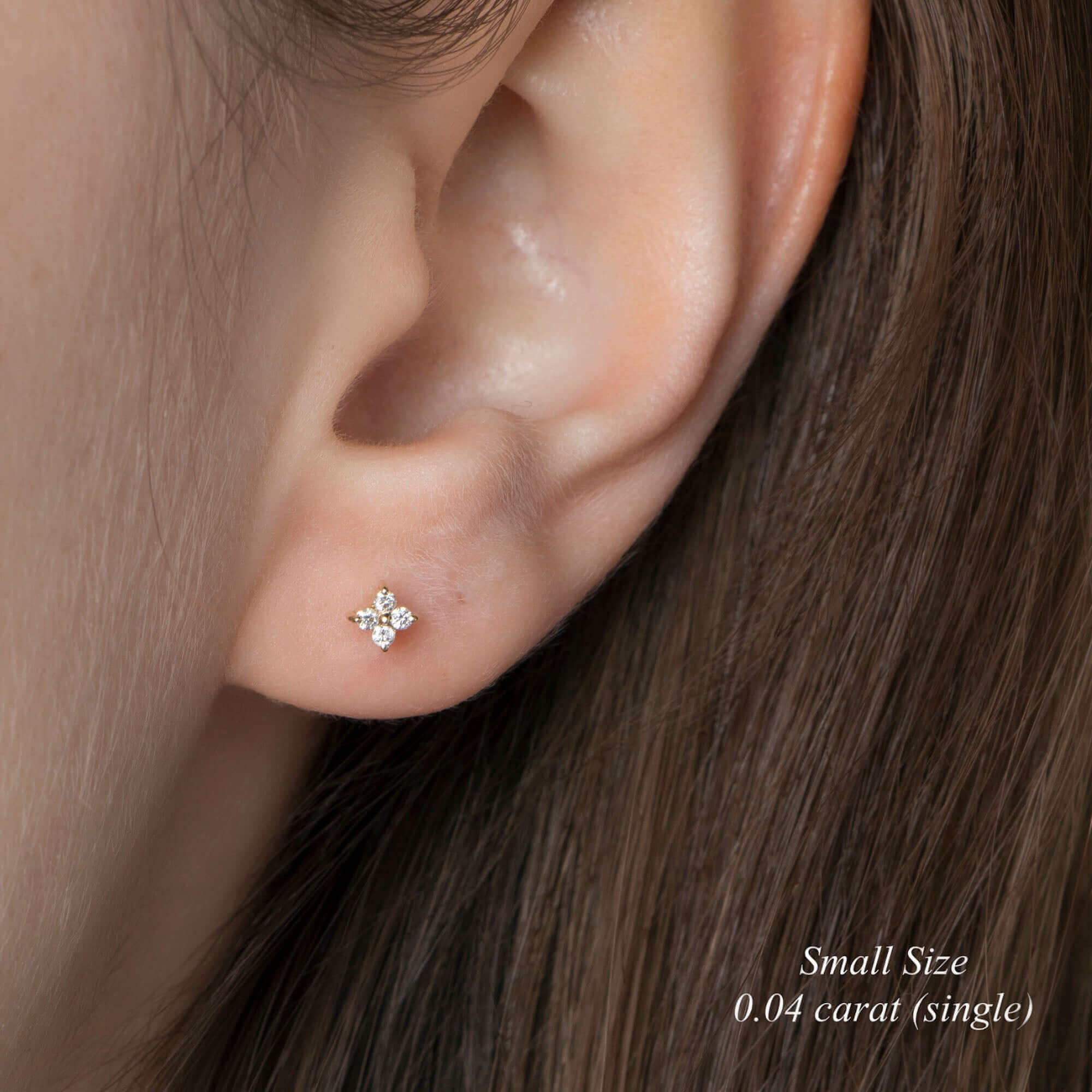 Minimal Pırlanta Yonca Küpe / Mini Diamond Clover Studs