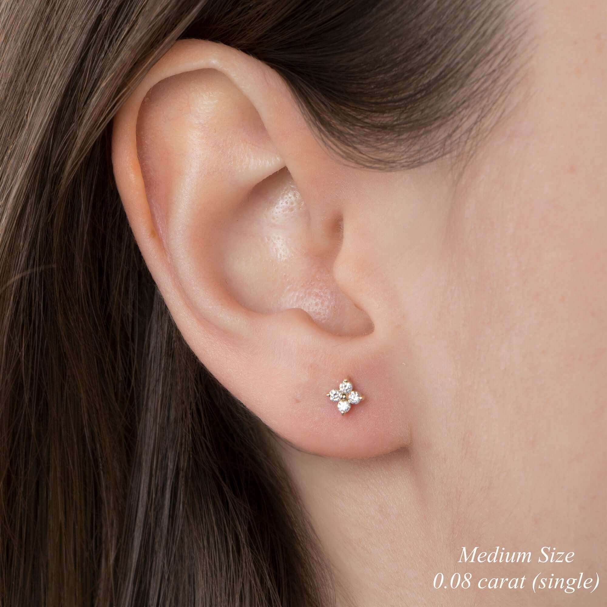 Minimal Pırlanta Yonca Küpe / Mini Diamond Clover Studs